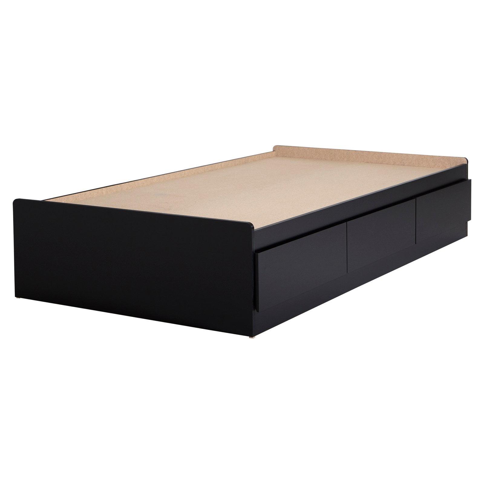 Pure Black Twin Wood Platform Bed with 3 Drawers