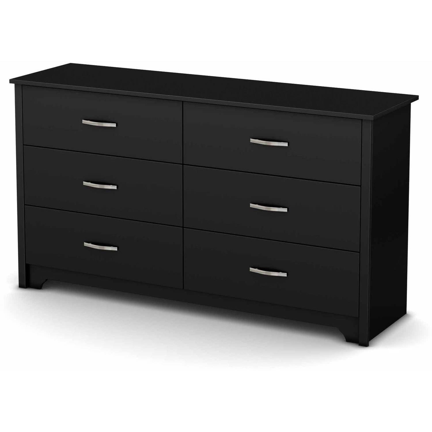 Elegant Pure Black 6-Drawer Horizontal Chest with Metal Handles