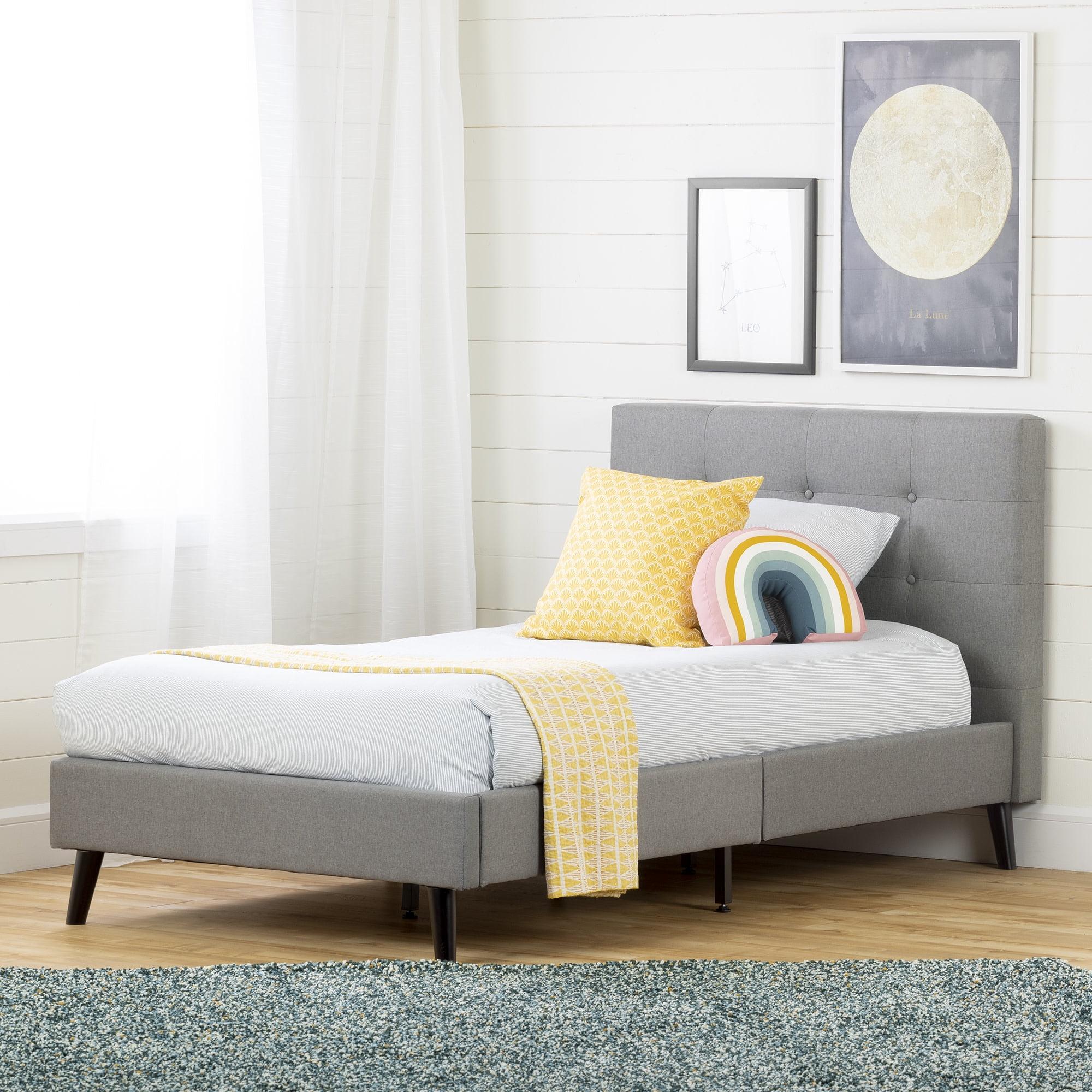 Twin Fusion Medium Gray Upholstered Platform Bed with Tufted Headboard