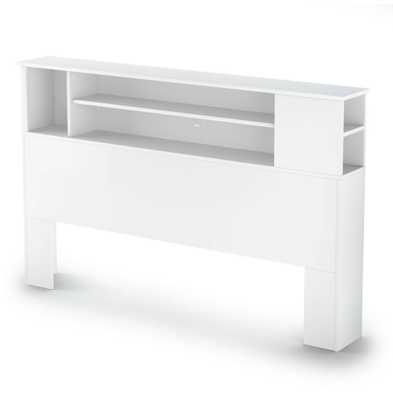 Pure White Queen Bookcase Headboard with Storage