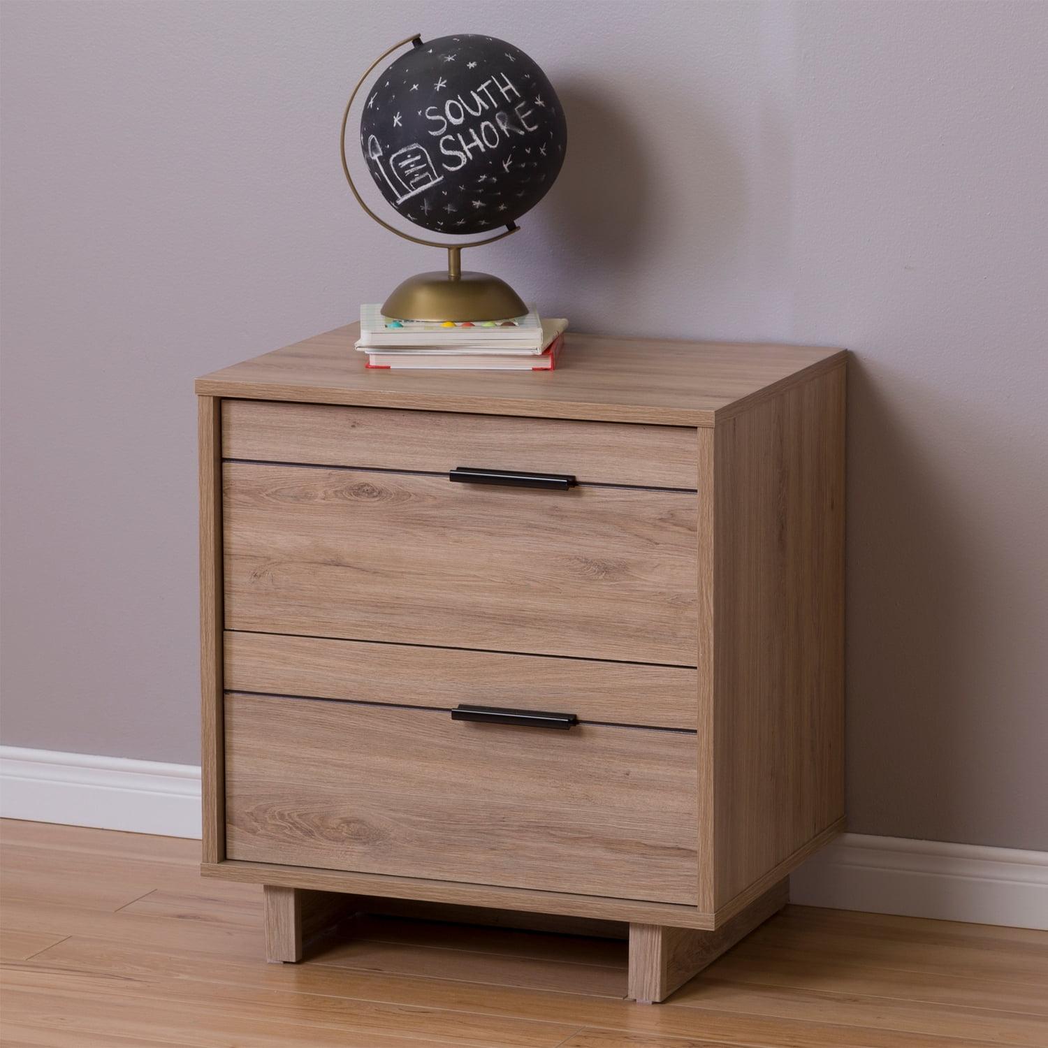 Fynn Rustic Oak 2-Drawer Nightstand with Black Metal Hardware