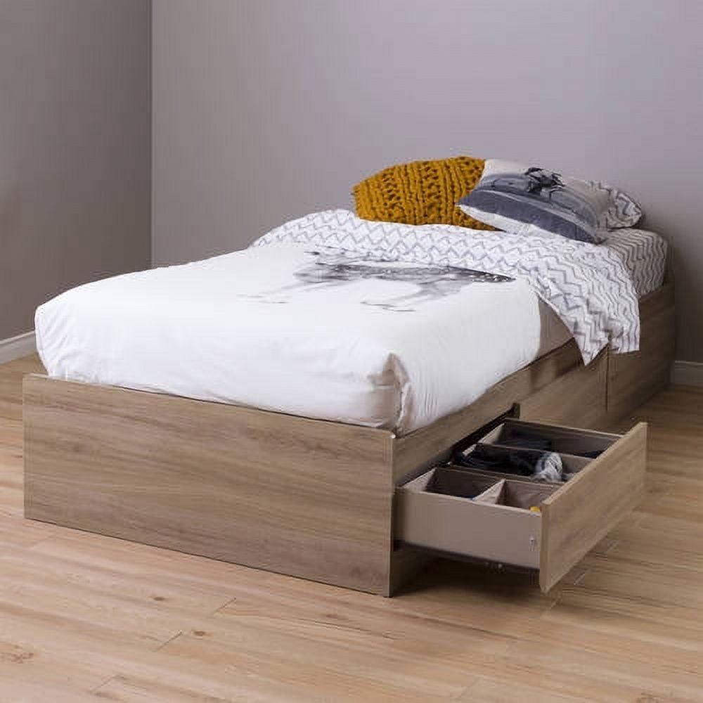 Rustic Oak Twin Wood Platform Bed with Storage Drawers