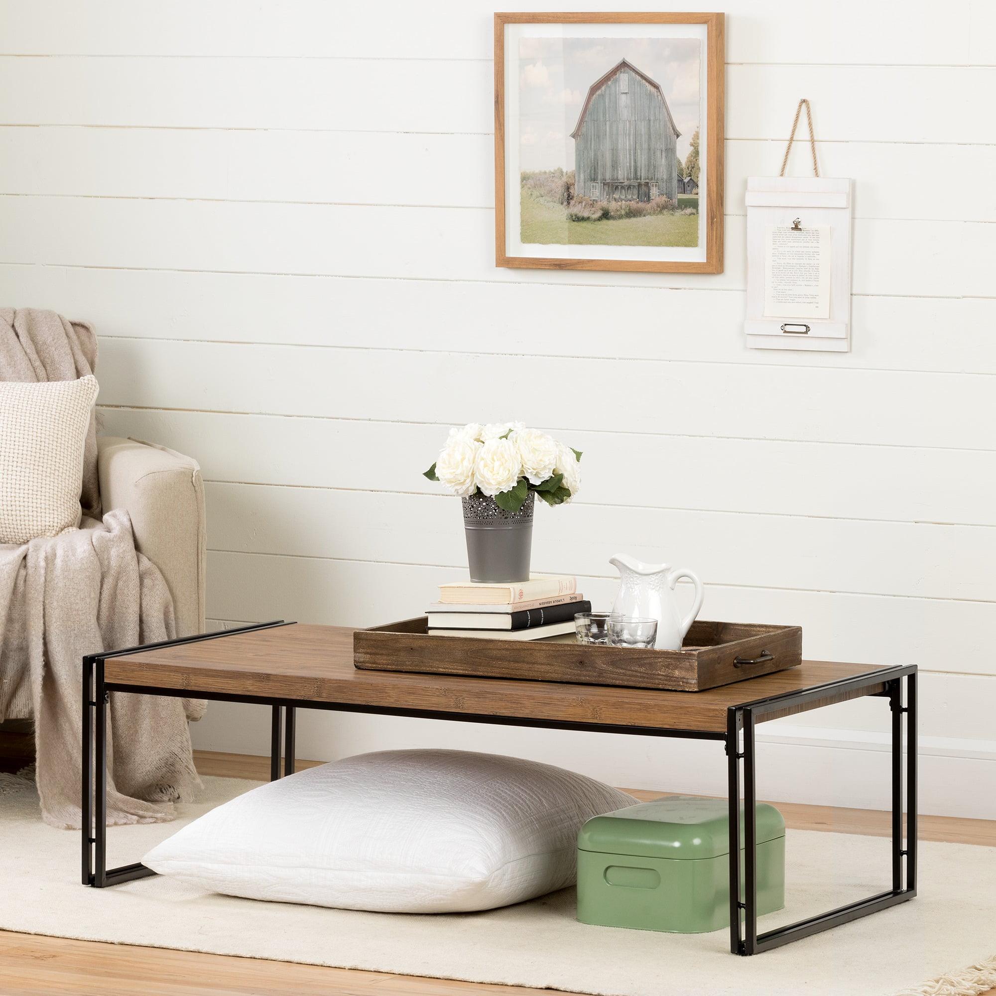 Rustic Bamboo and Metal Rectangular Coffee Table with Storage