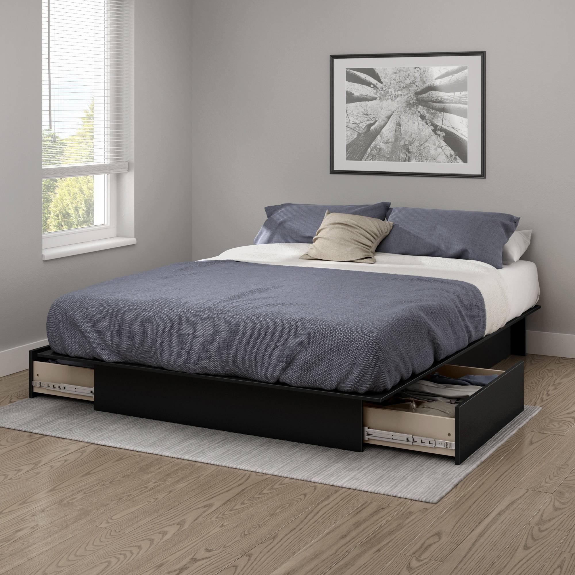 Black Queen Platform Bed with Storage Drawers