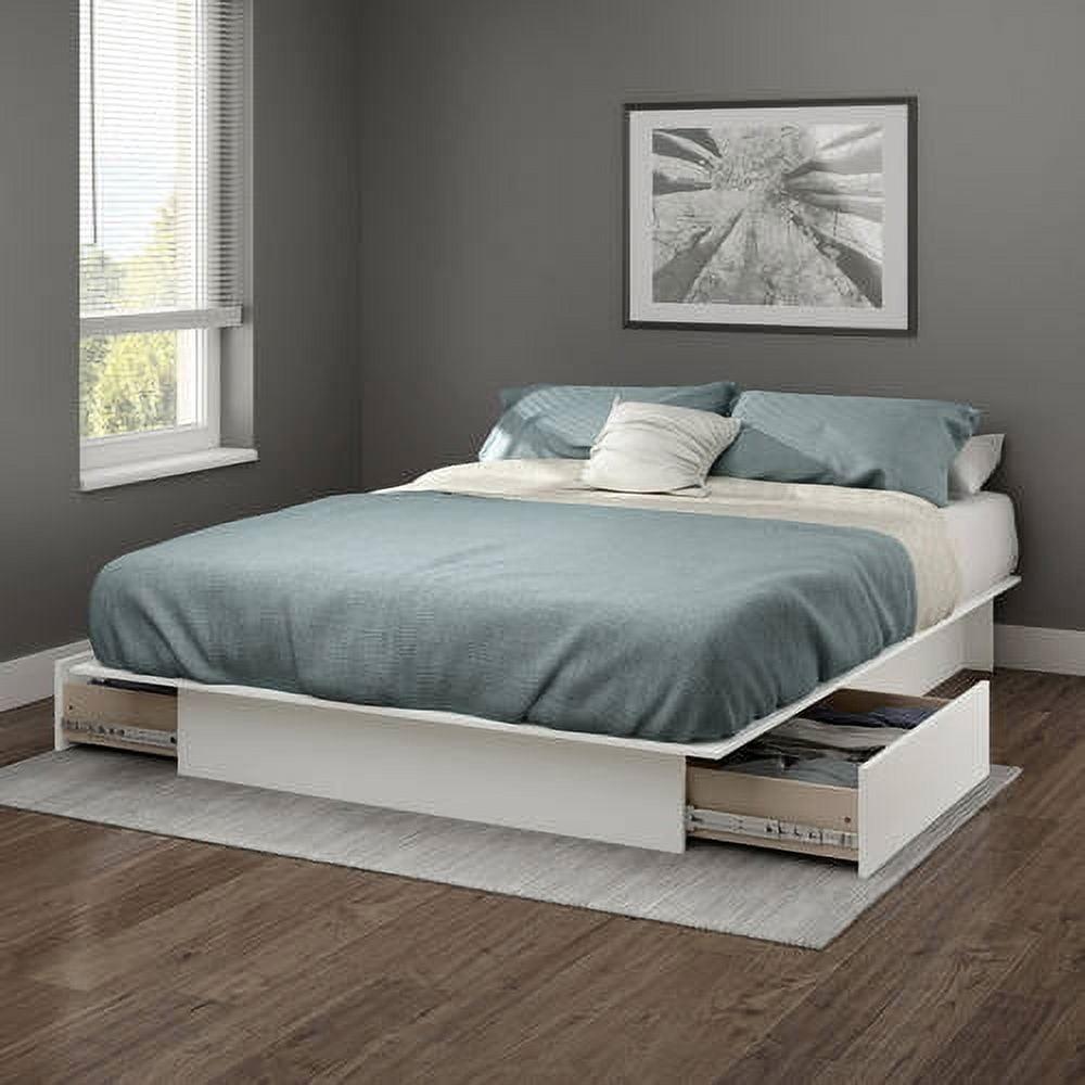 White Queen Platform Bed with Storage Drawers