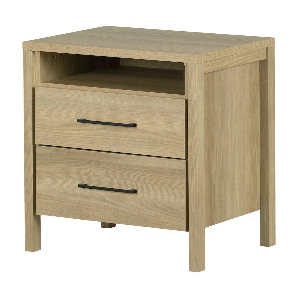 South Shore Gravity 2 Drawer Nightstand Natural Ash: Contemporary Bedside Storage, Laminate Surface