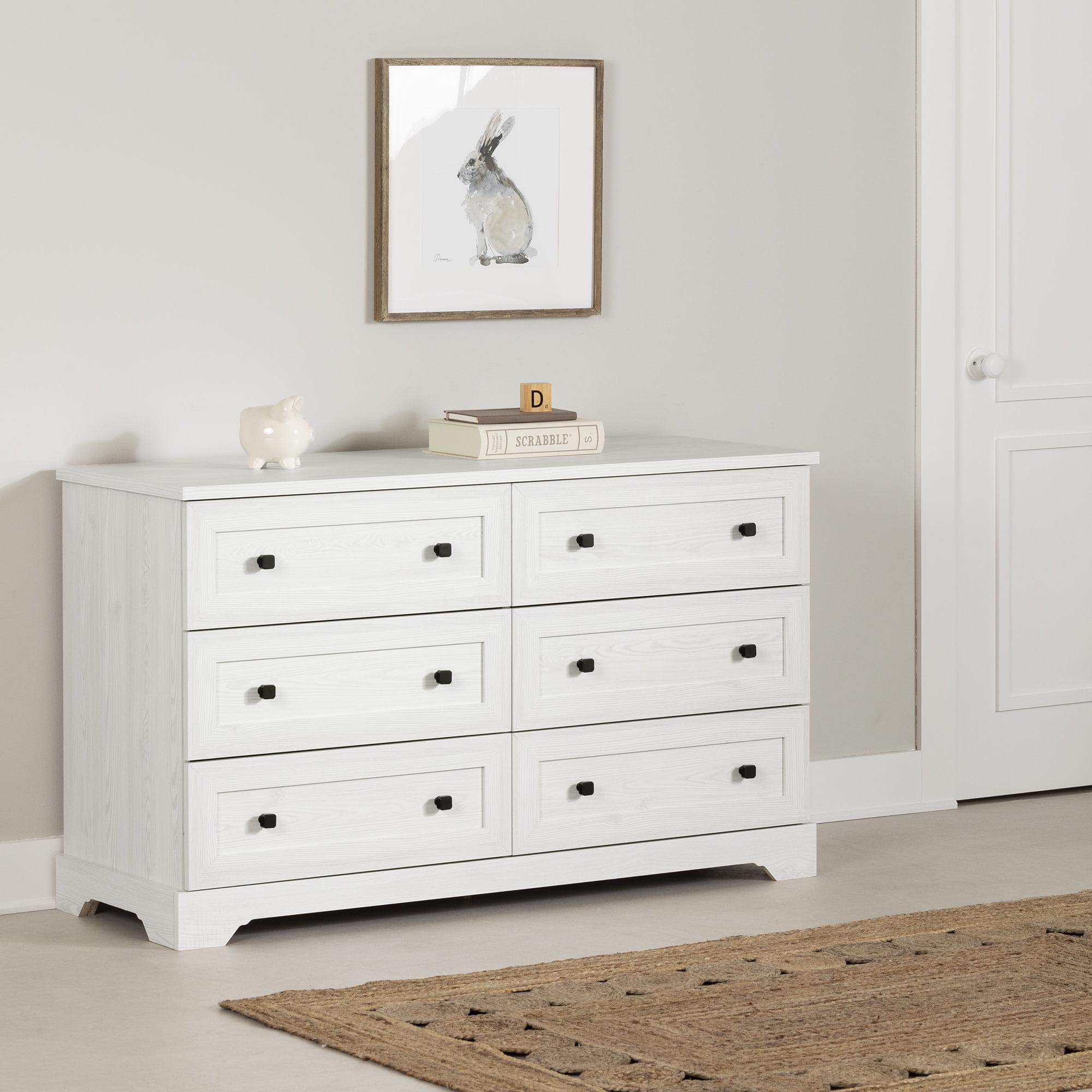 White Pine Farmhouse Double Dresser with Six Drawers