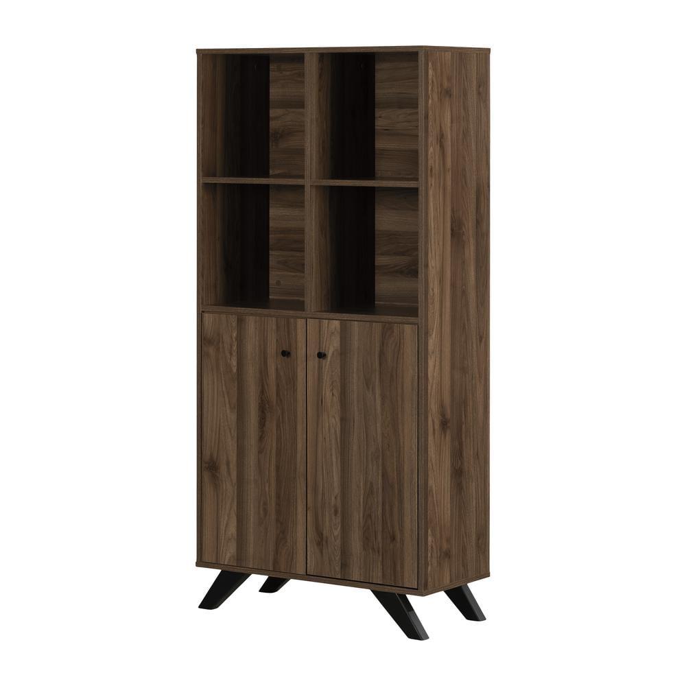 Natural Walnut 5-Shelf Office Bookcase with Doors