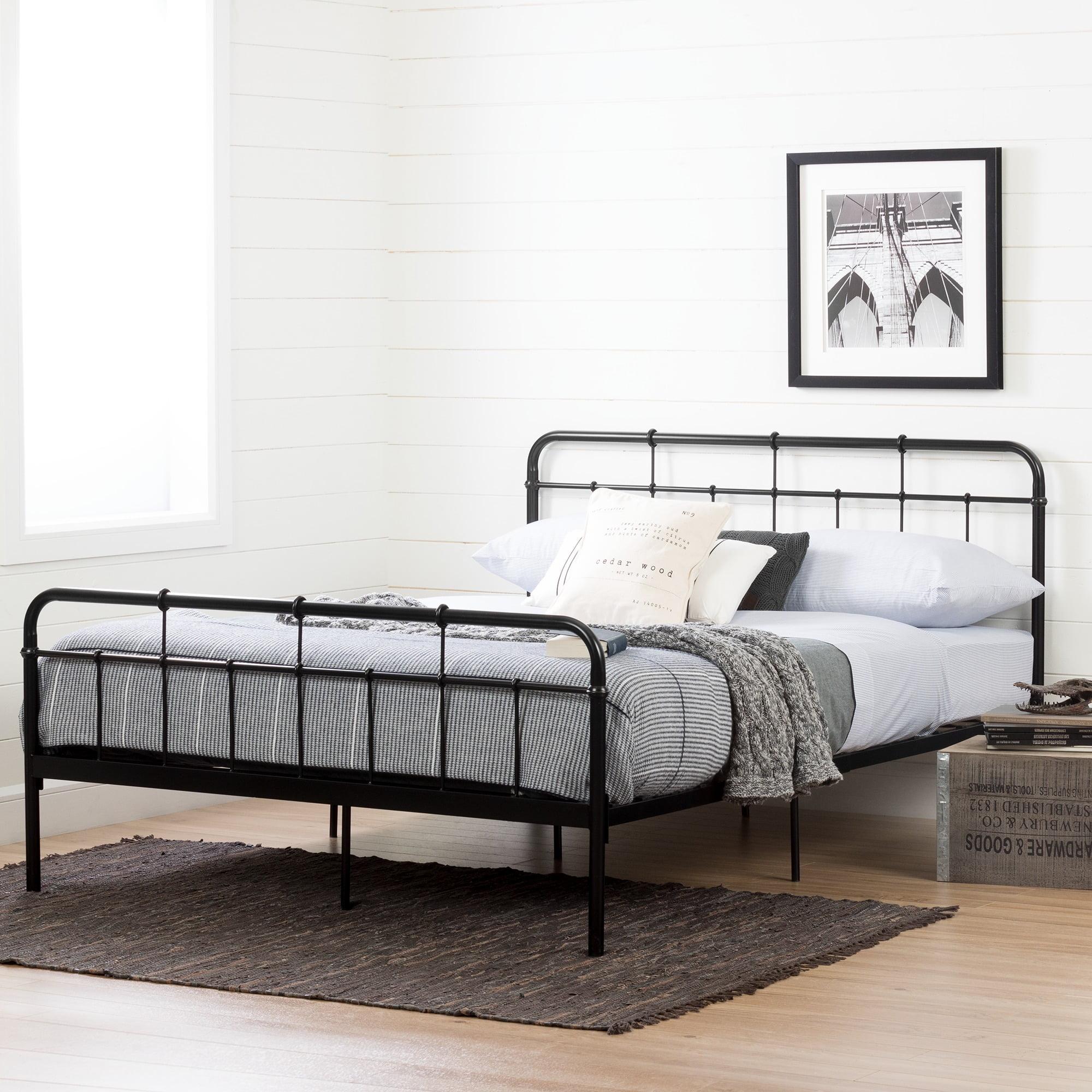 Industrial Chic Black Metal Queen Bed with Decorative Headboard