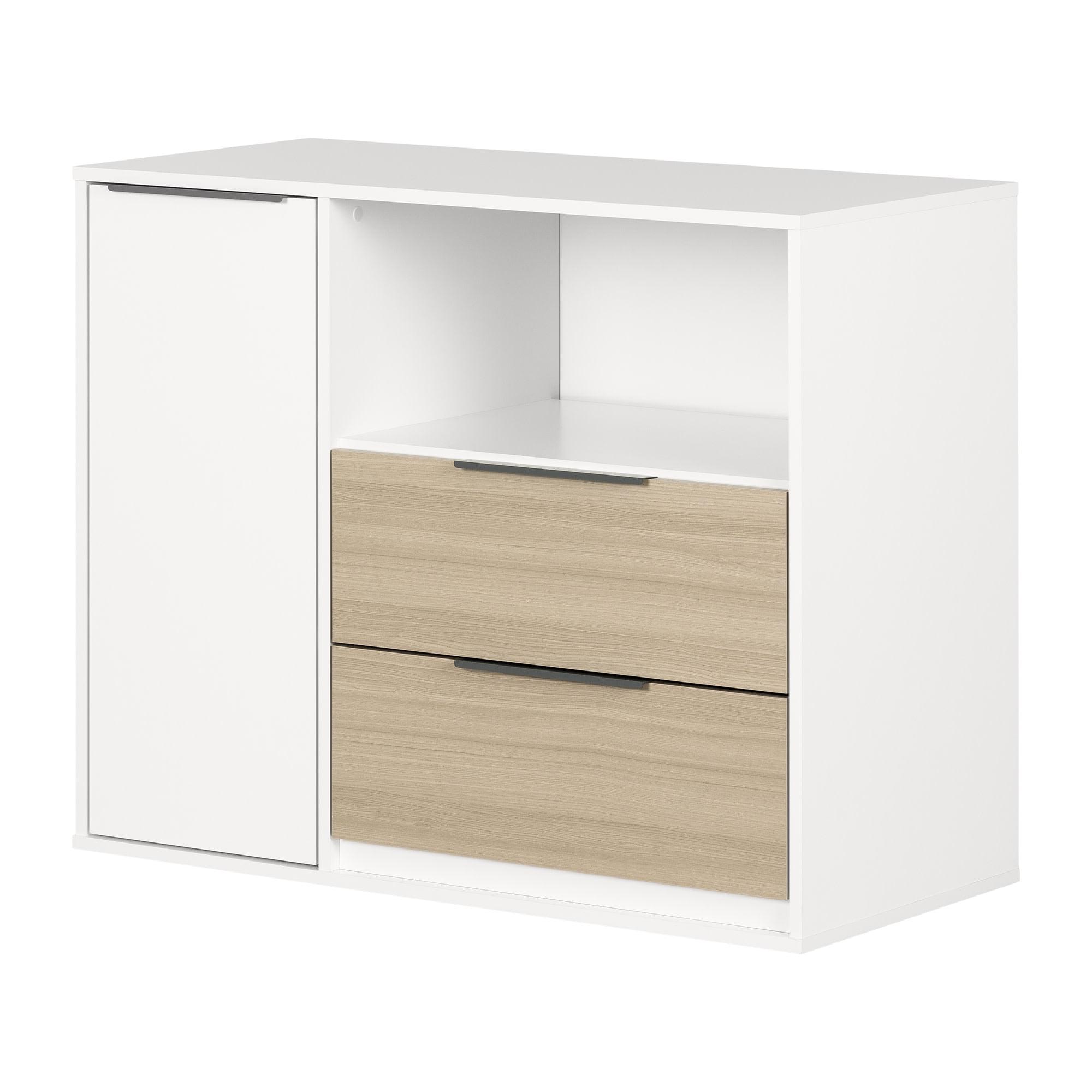 Double Soft Elm and White 2-Drawer Dresser with Door