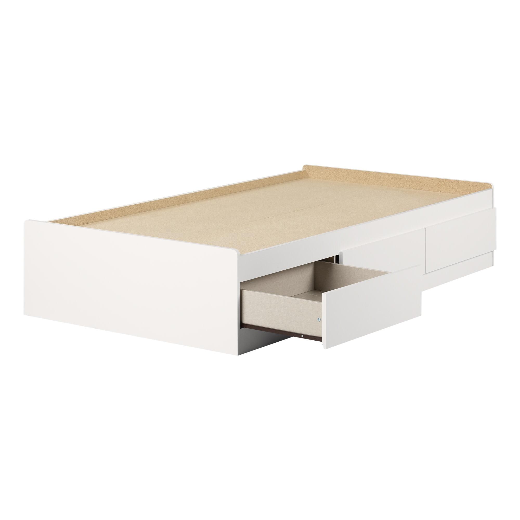 Pure White Twin Wood Platform Bed with 3 Drawers