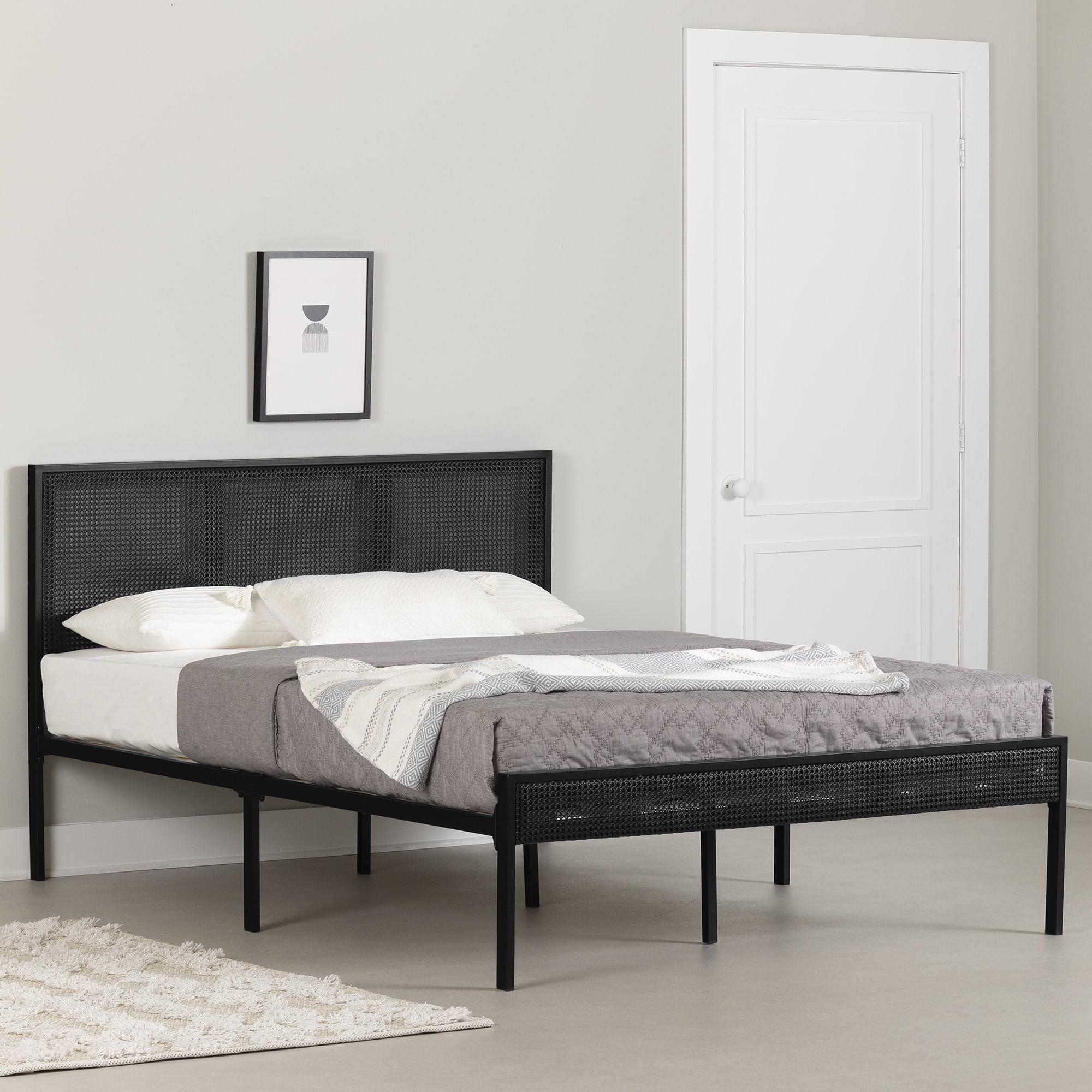 South Shore Metal Platform Bed with Natural Cane/Pure Black