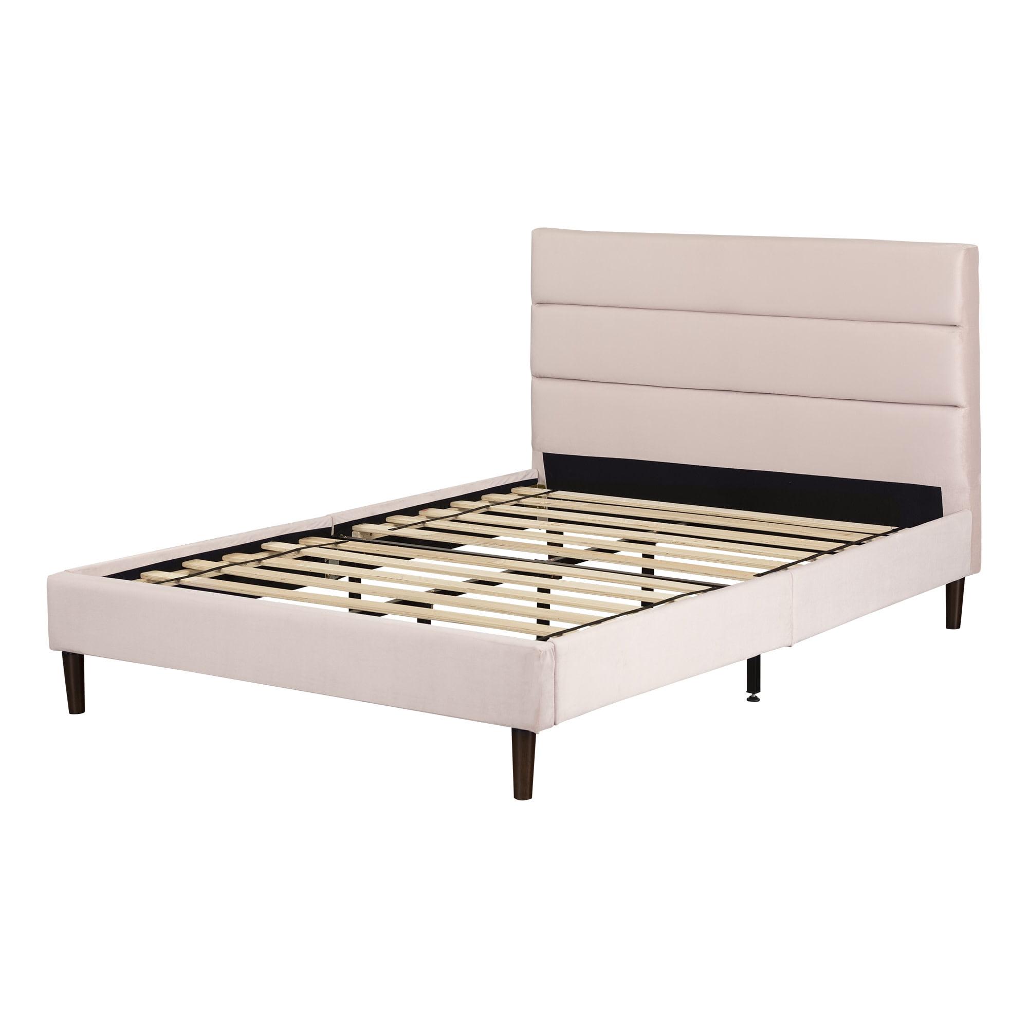 Pink Velvet Upholstered Full Platform Bed with Headboard