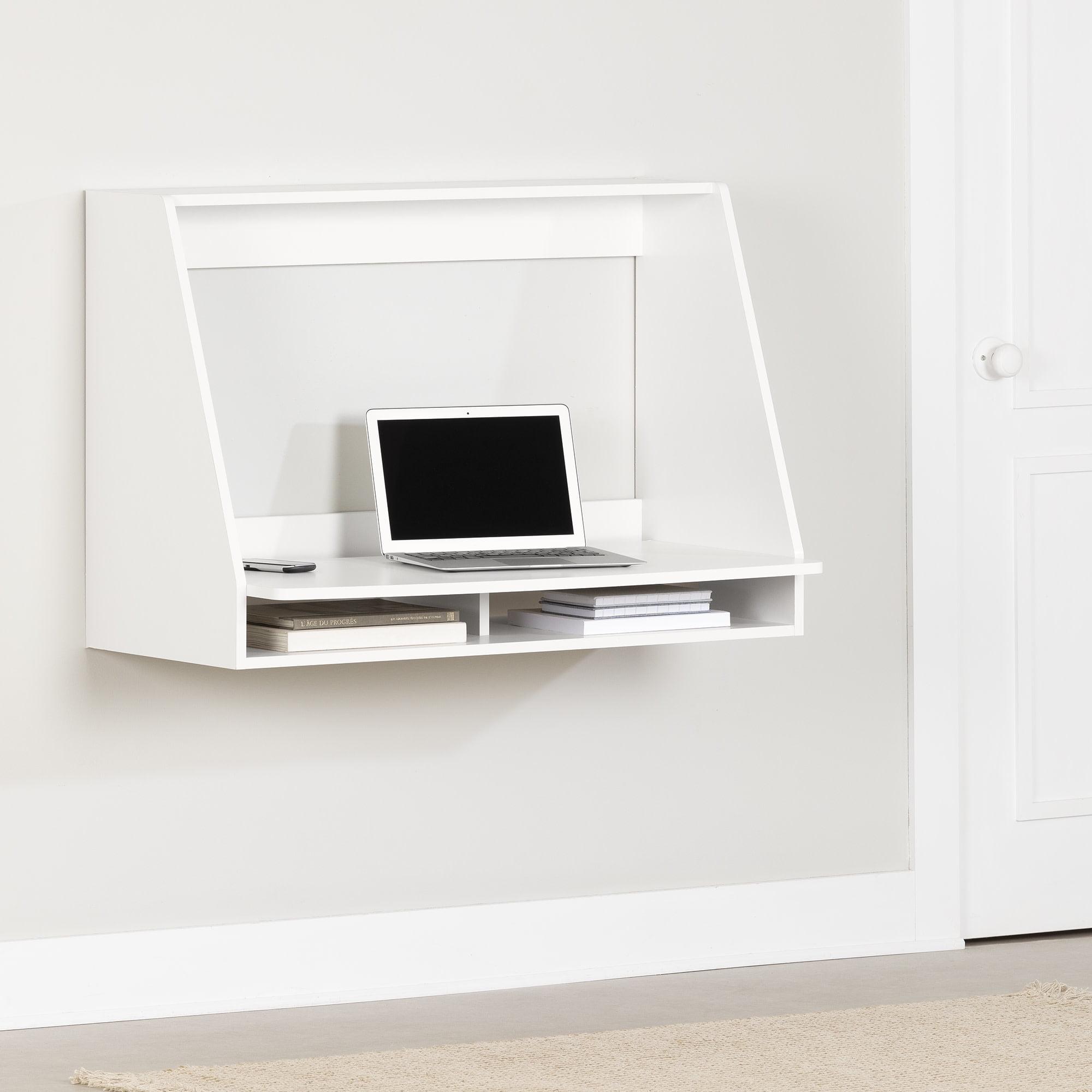 Interface Wall Mount Desk Pure White - South Shore: Sturdy Floating Workstation, Compact Design, Open Storage Shelf