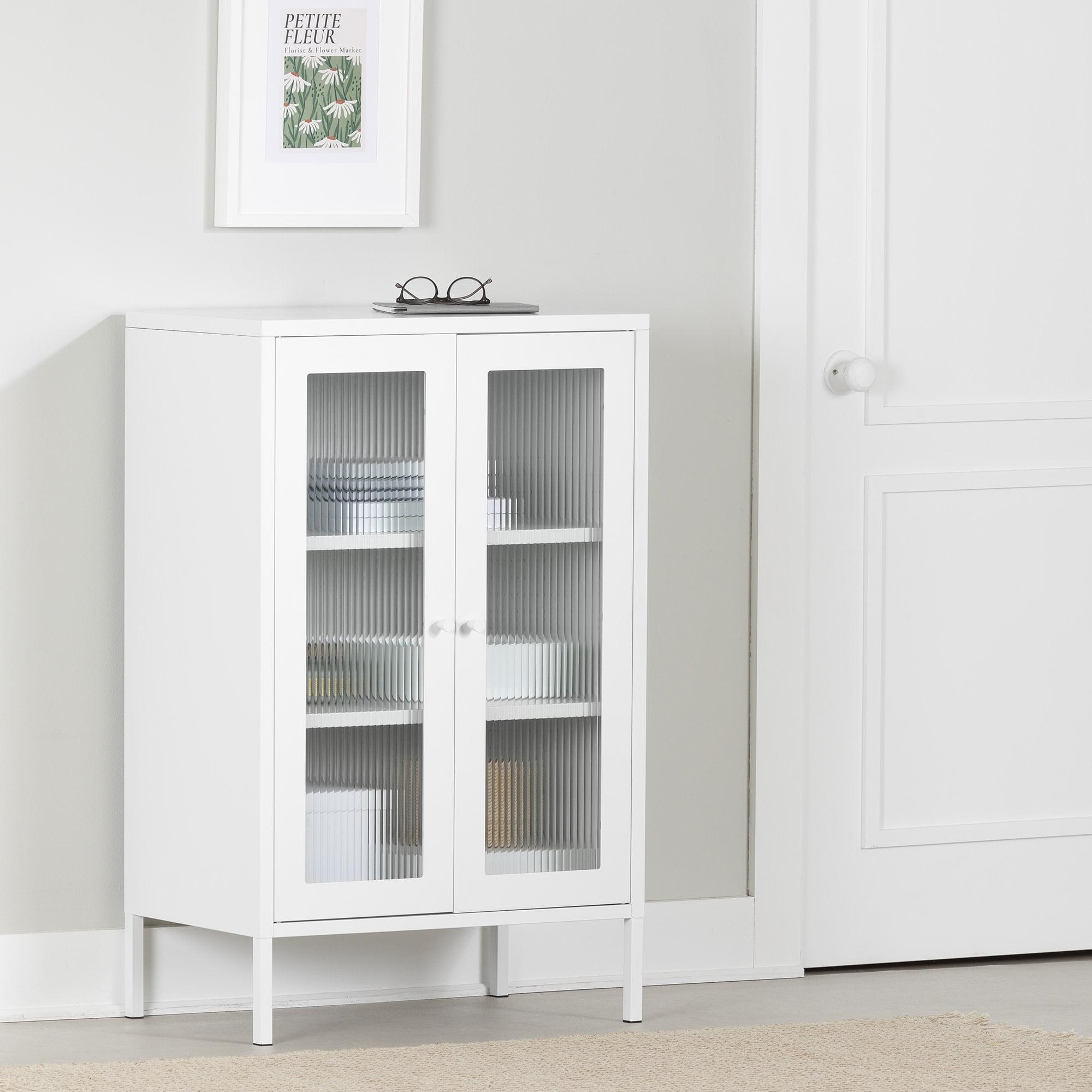 South Shore 40" Metal Decorative Storage Cabinet White: Adult Assembly, 3 Shelves, Recycled Content