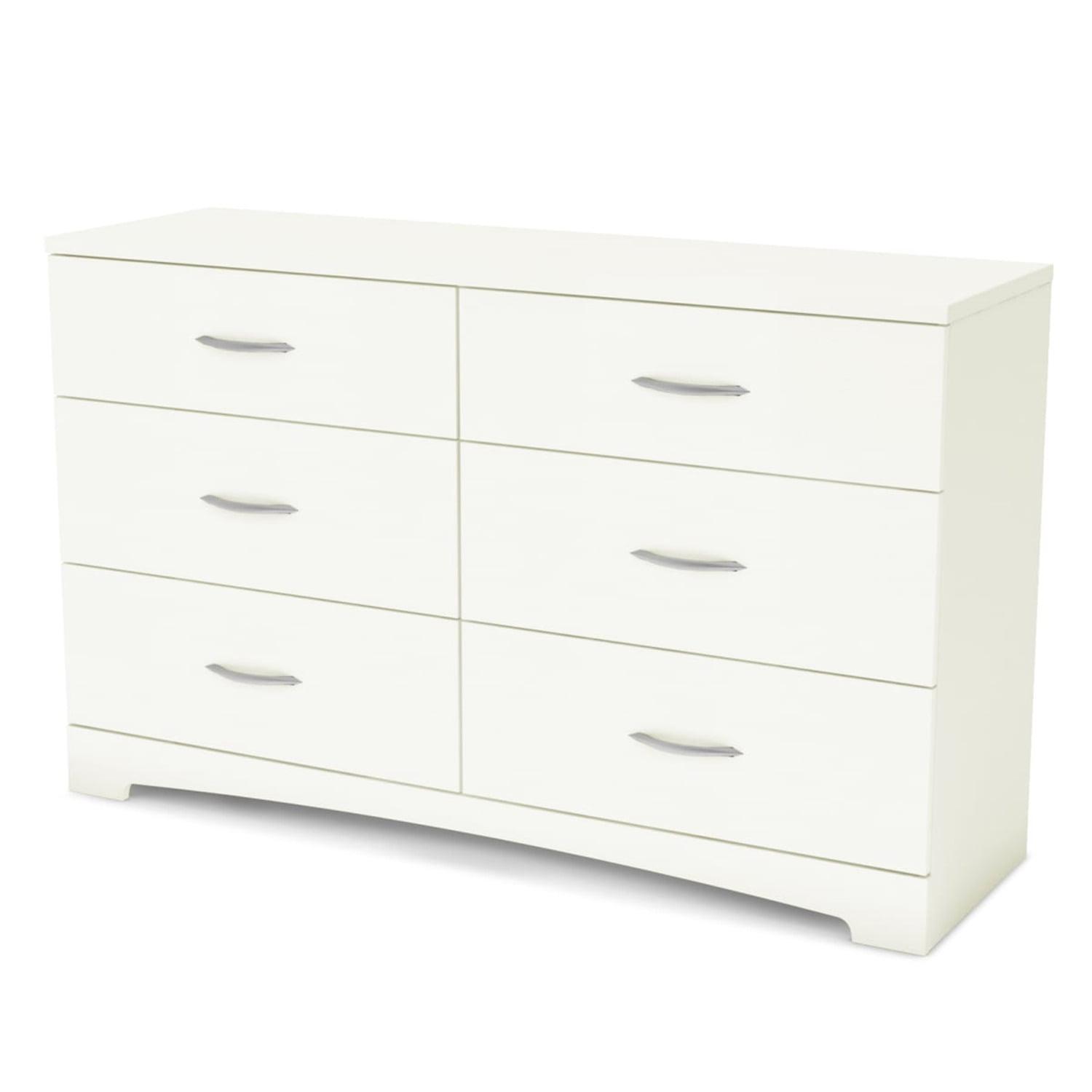 Pure White Laminated Particle Board Double Dresser with 6 Drawers