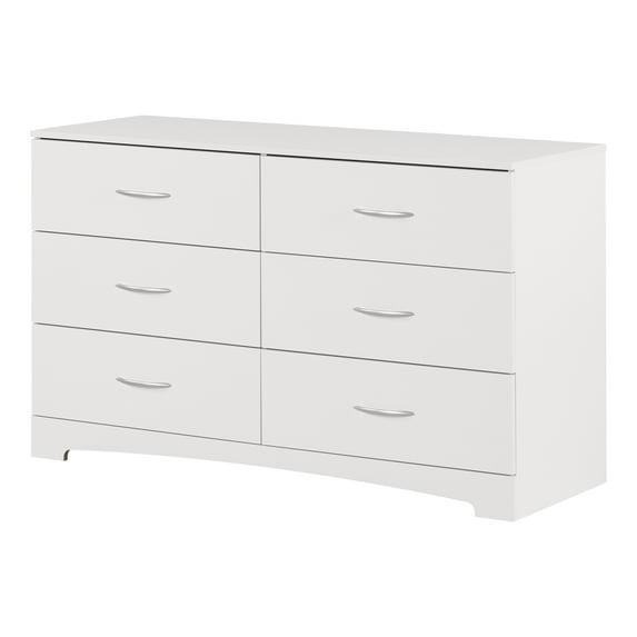 HomeStock Victorian Vintage 6-Drawer Double Dresser - 19"D x 51.25"W x 31.25"H, Laminated Wood Finish, Freestanding with Storage Space, Laminated Engineered Wood-Color:White