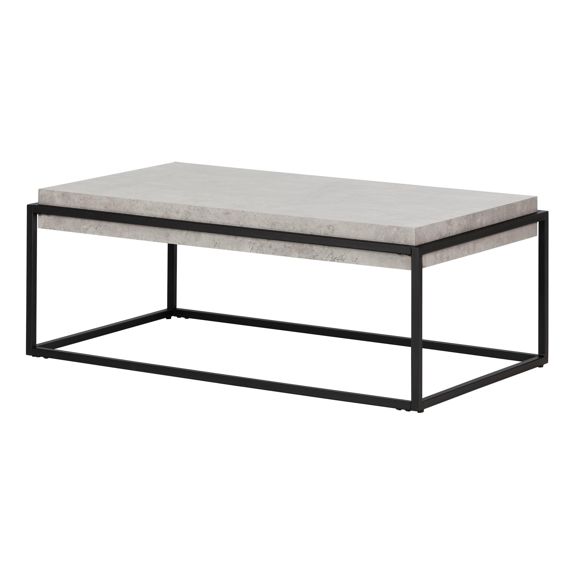 Mezzy Industrial Rectangular Coffee Table in Concrete Gray and Black