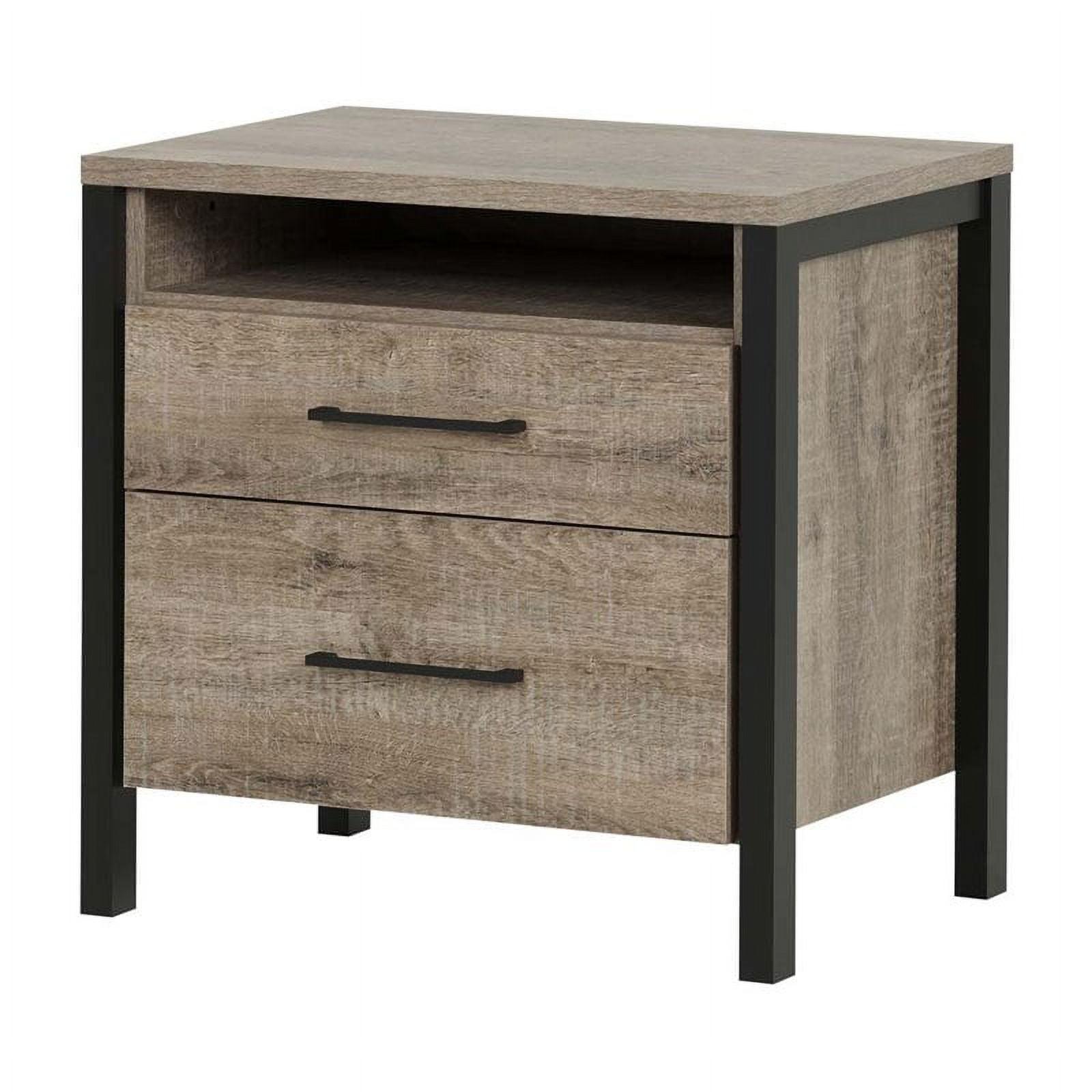 Munich Weathered Oak and Matte Black 2-Drawer Nightstand