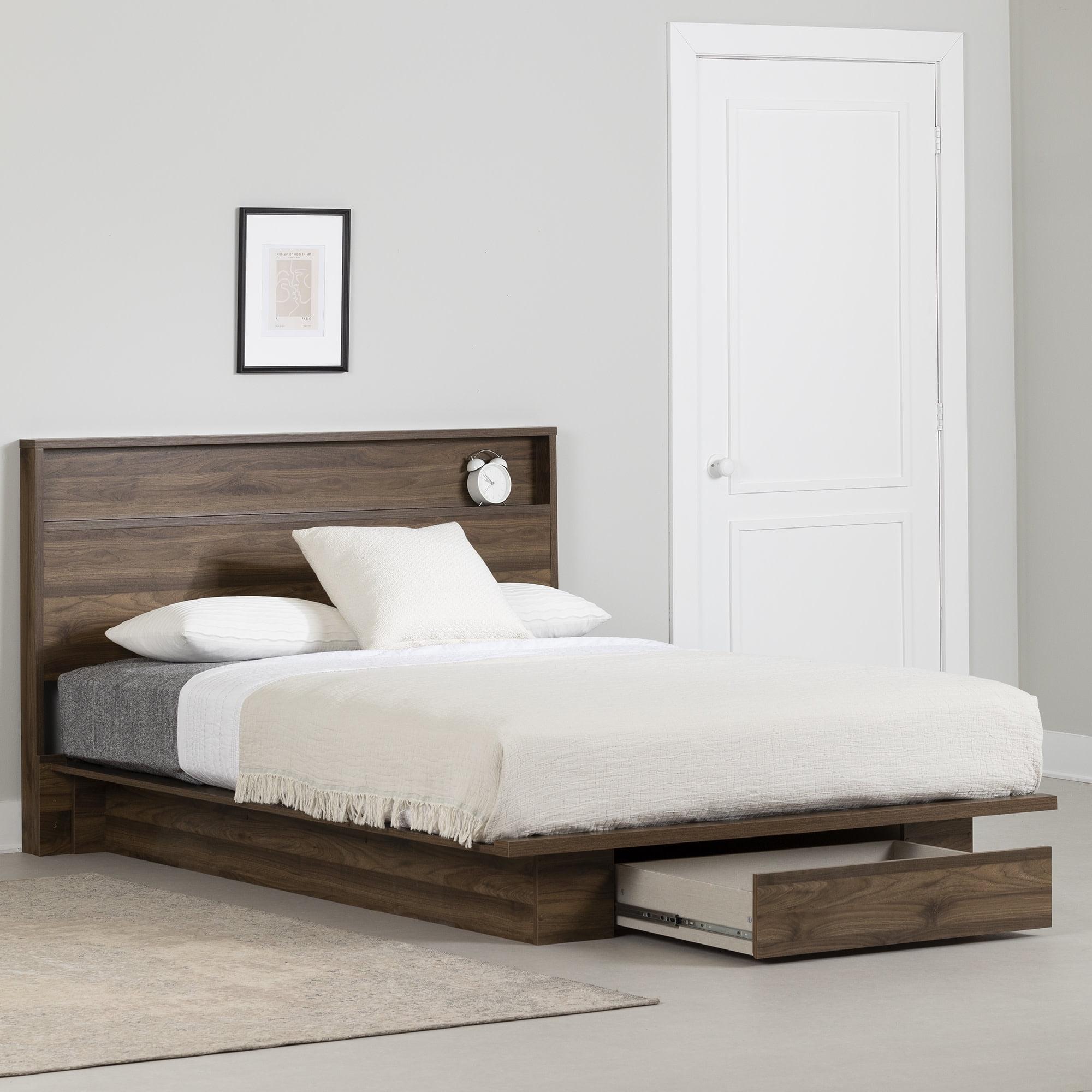 South Shore Full/Queen Musano Bed and Headboard Brown/Natural Walnut: Storage Drawer, Laminated Finish, No Box Spring Required