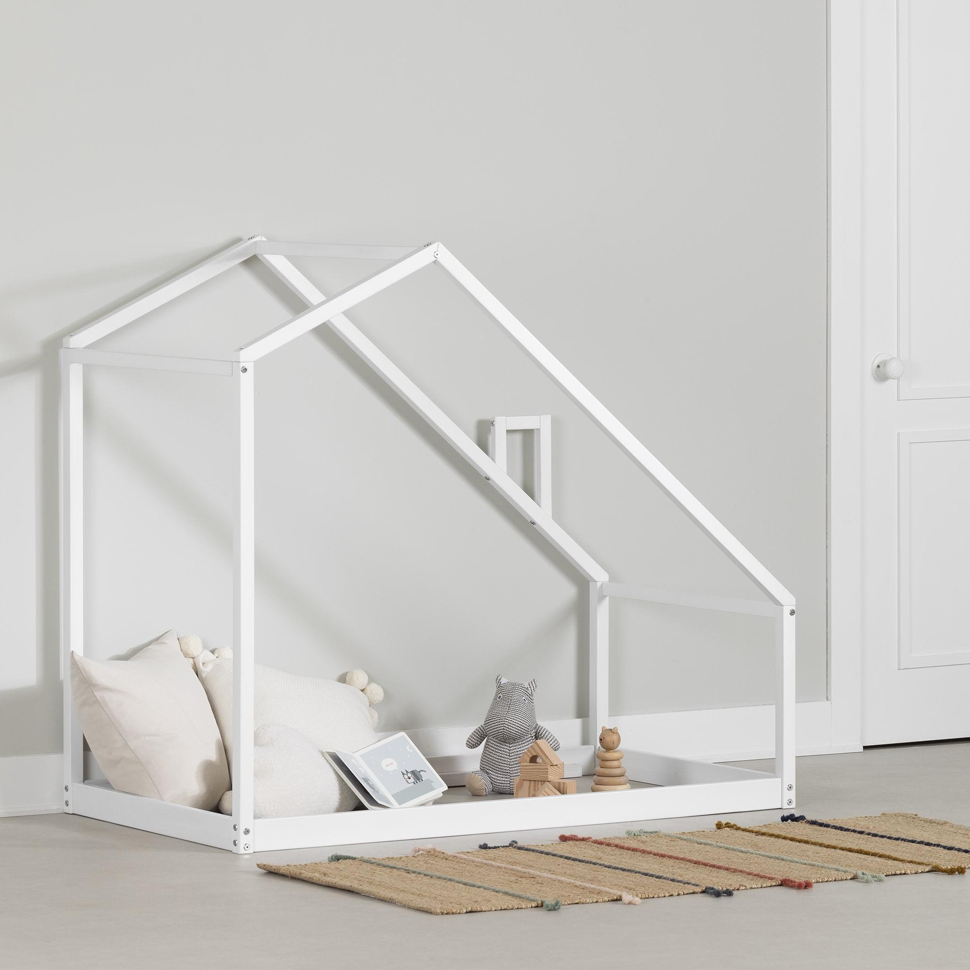 White Scandinavian Toddler Playhouse Bed Frame with Drawer