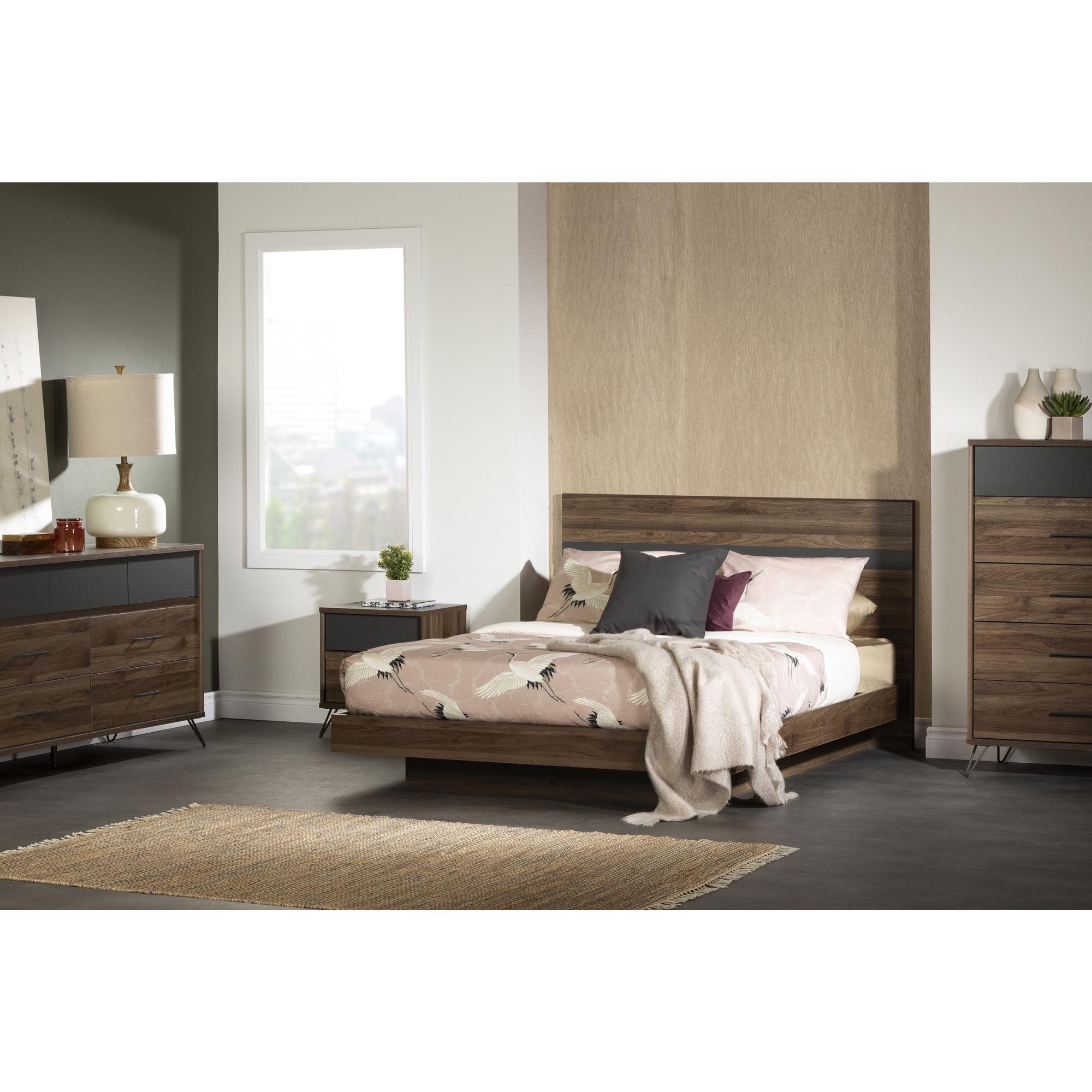 Olvyn 2 Drawer Nightstand Natural Walnut/Charcoal - South Shore