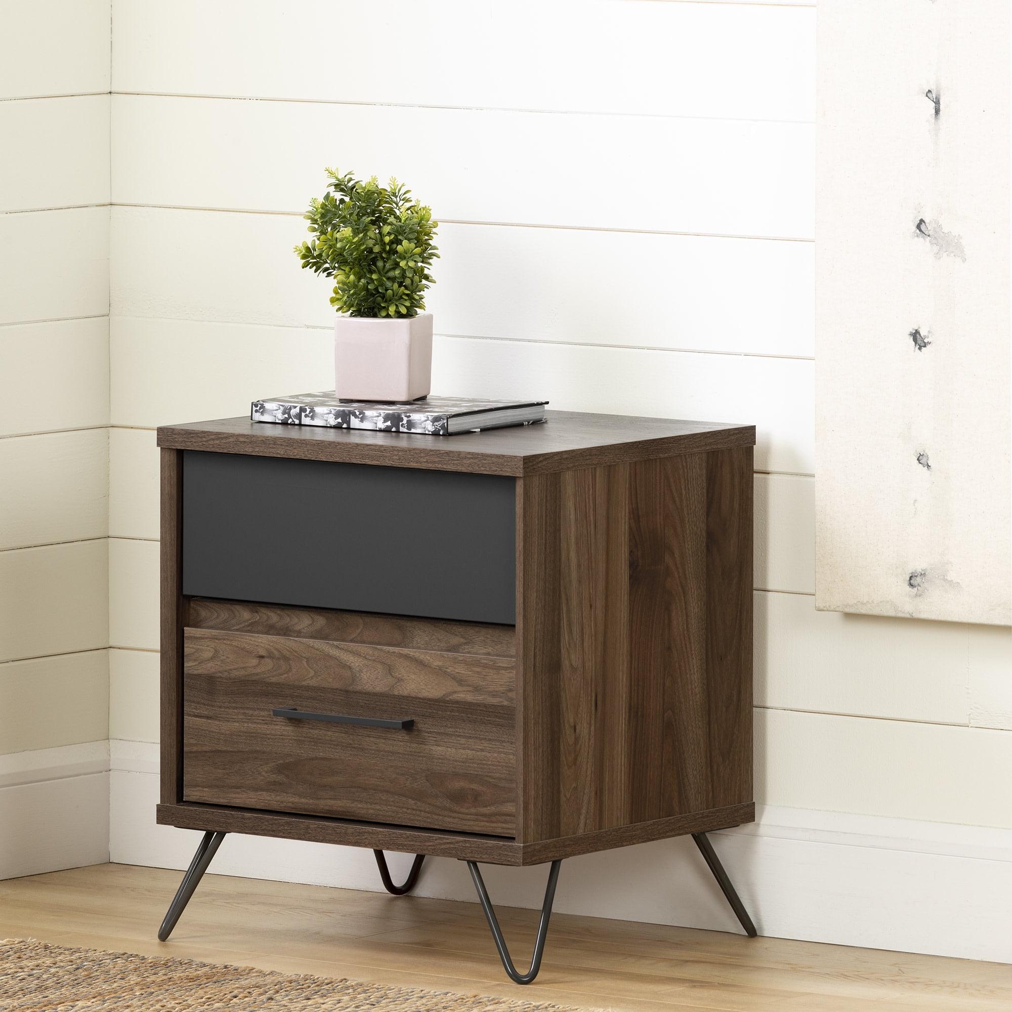 Olvyn 2-Drawer Natural Walnut and Charcoal Nightstand