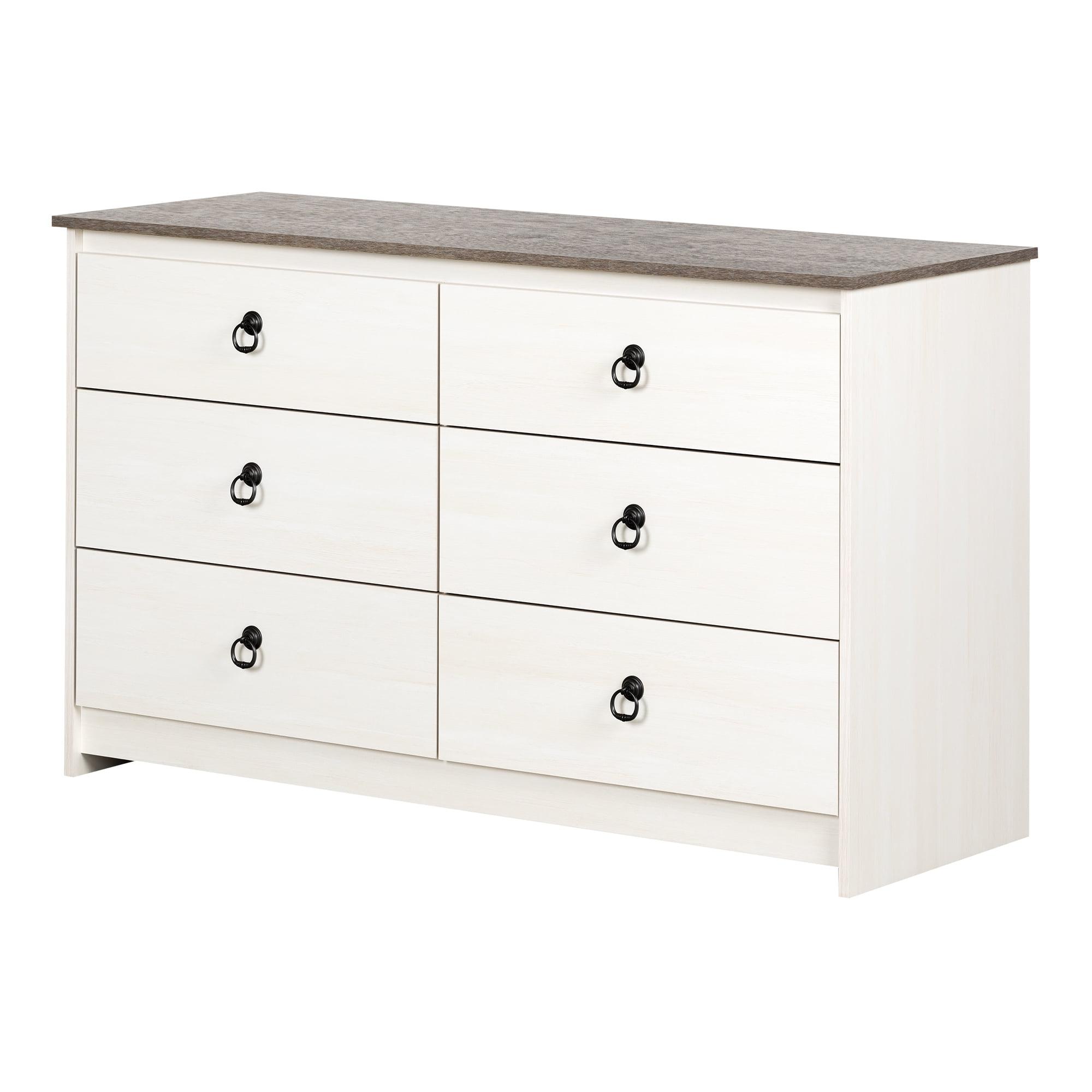 White and Weathered Oak Double Dresser with Soft Close Drawers