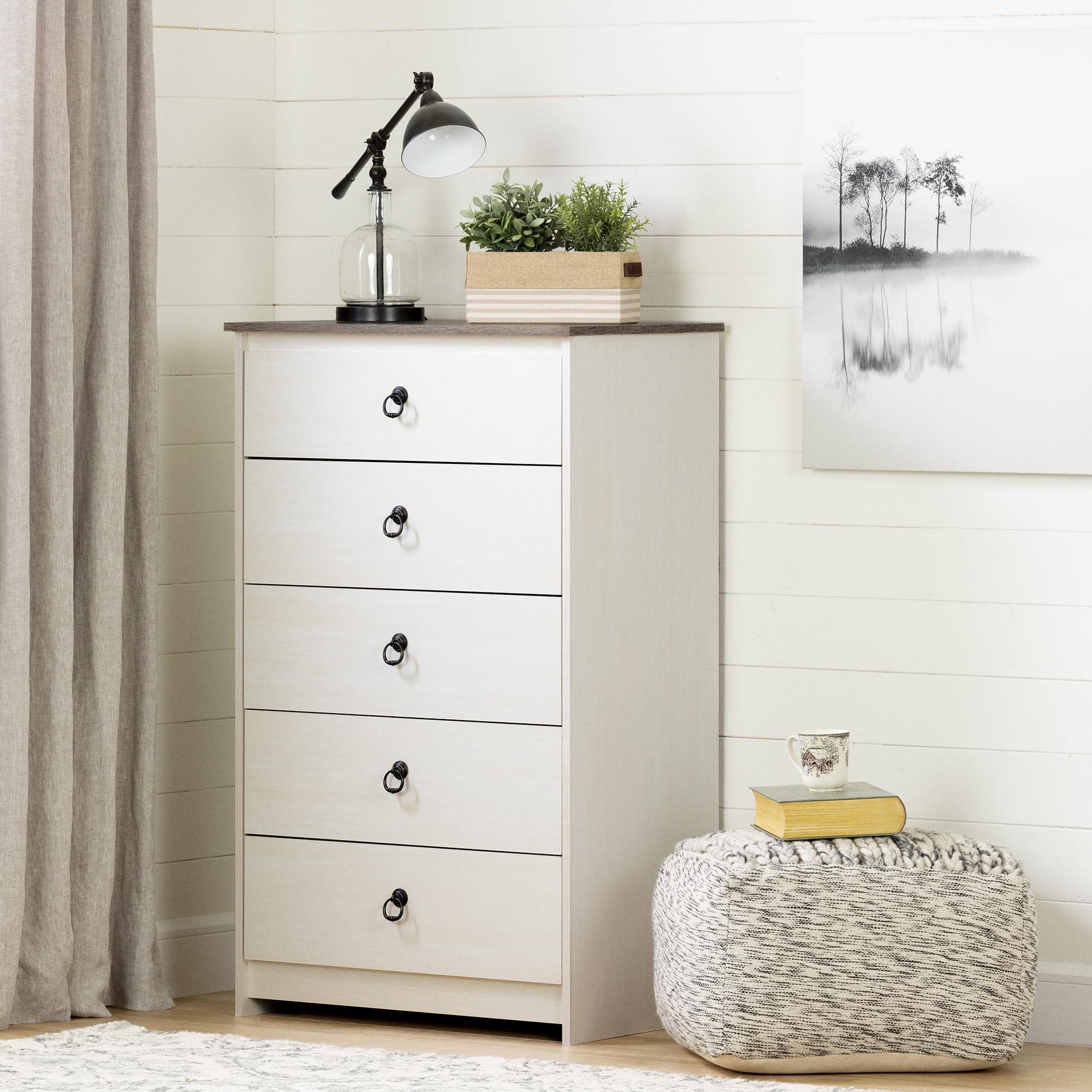 White and Weathered Oak Double 5-Drawer Vertical Chest