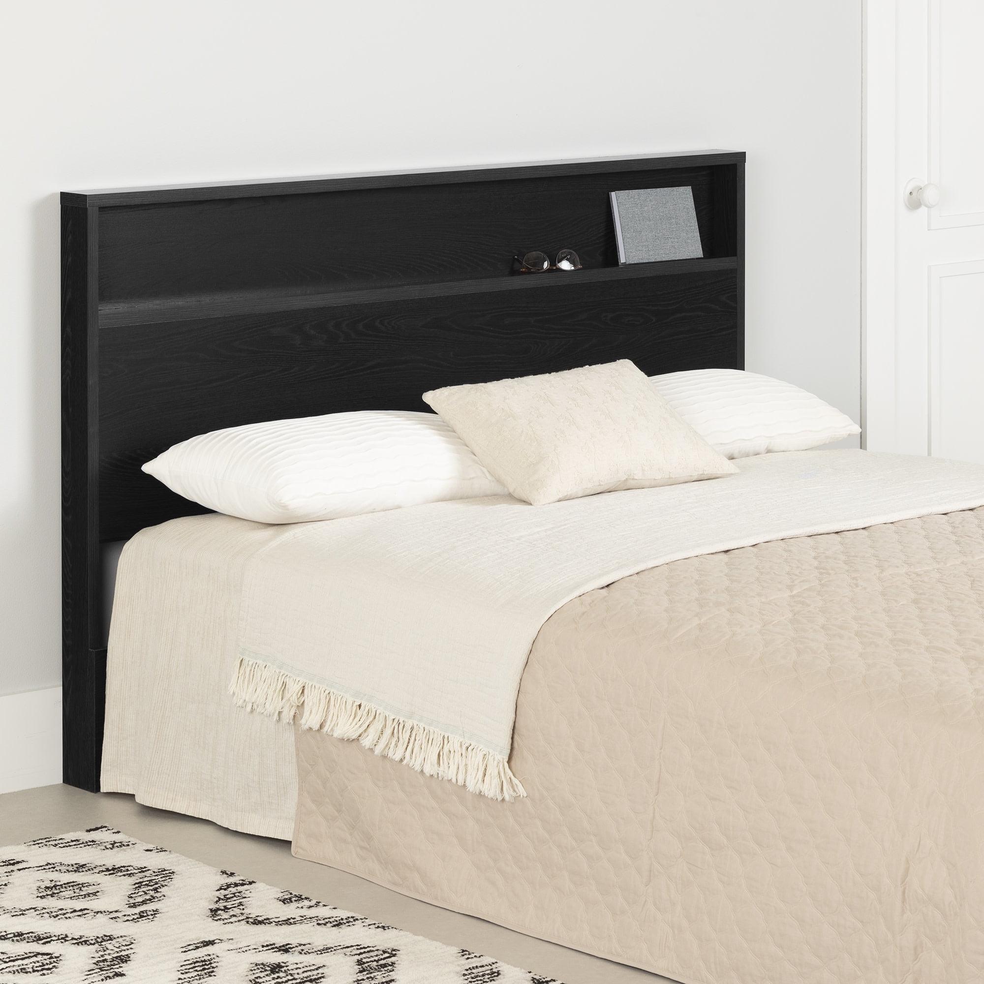 Black Oak Full Headboard with Storage Shelf