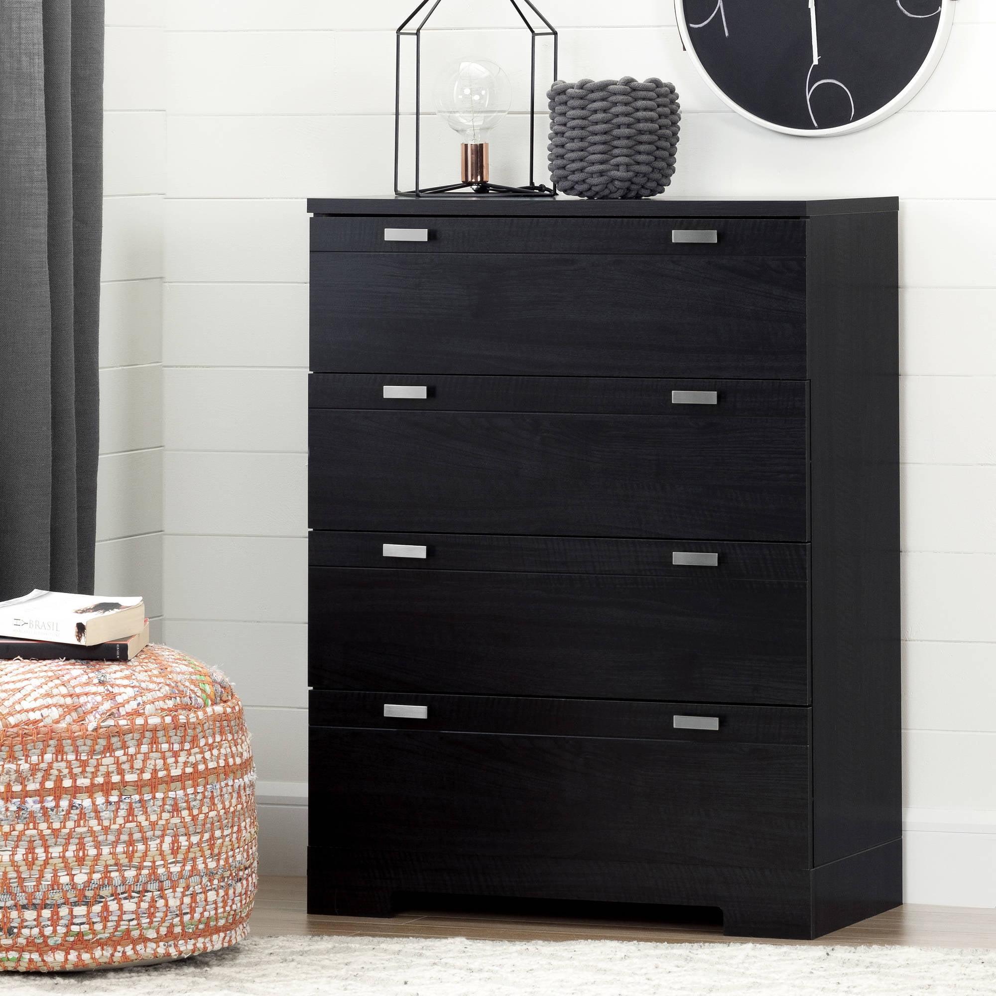 Reevo 4 Drawer Vertical Dresser Black Onyx - South Shore: Space-Saving Storage Furniture for Bedrooms