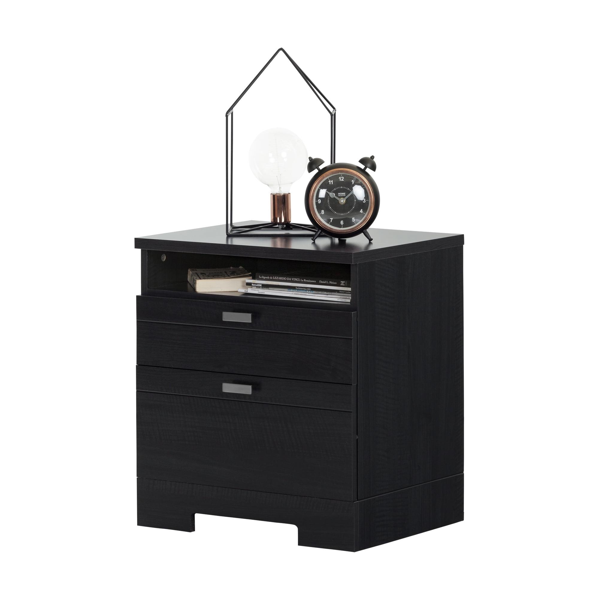 Black Onyx 2-Drawer Nightstand with Open Shelf