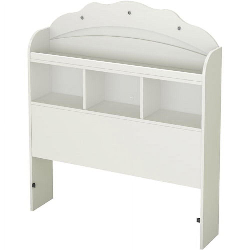 White Twin Wood Bookcase Headboard with Storage