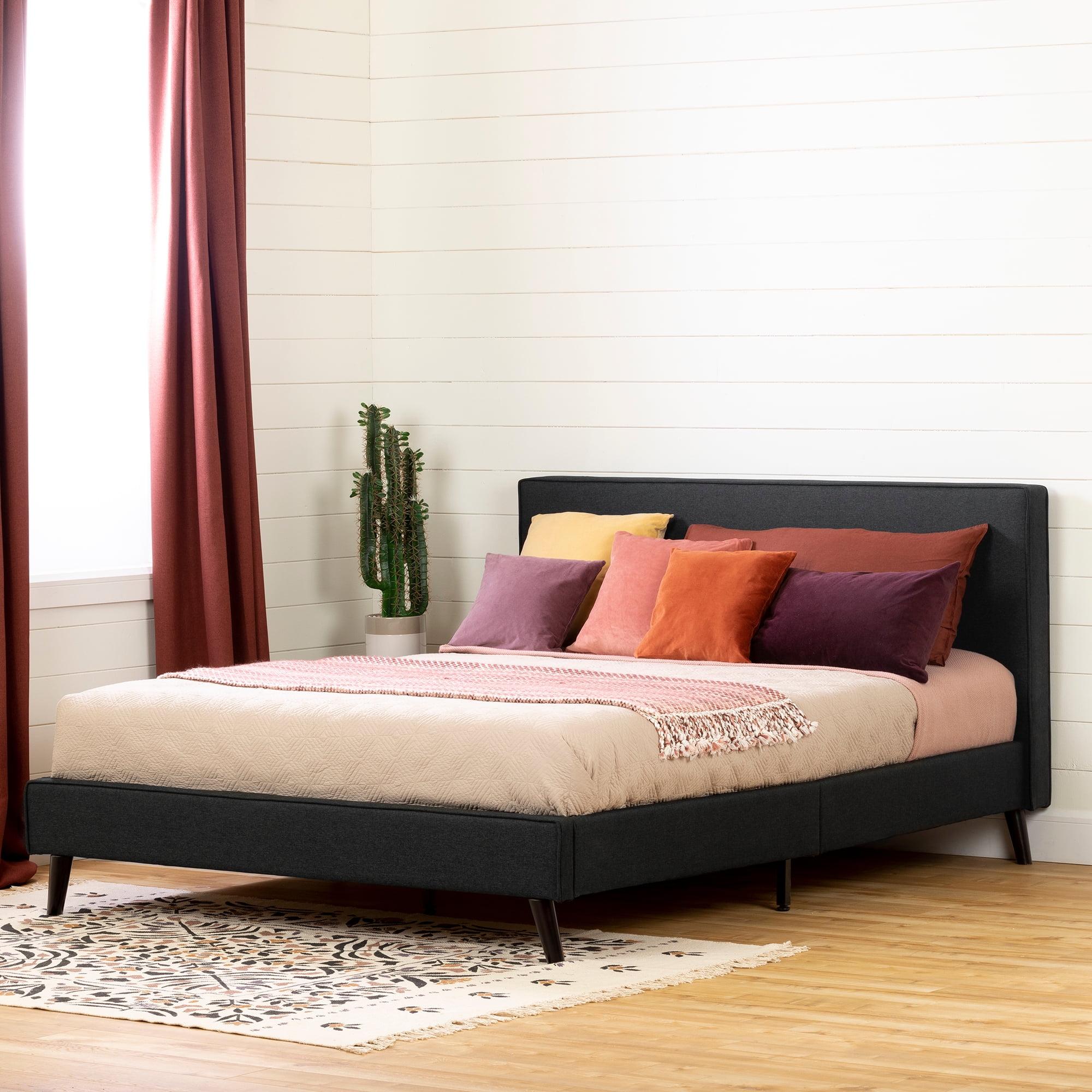 Elegant Matte Charcoal Upholstered Queen Bed with Chic Headboard