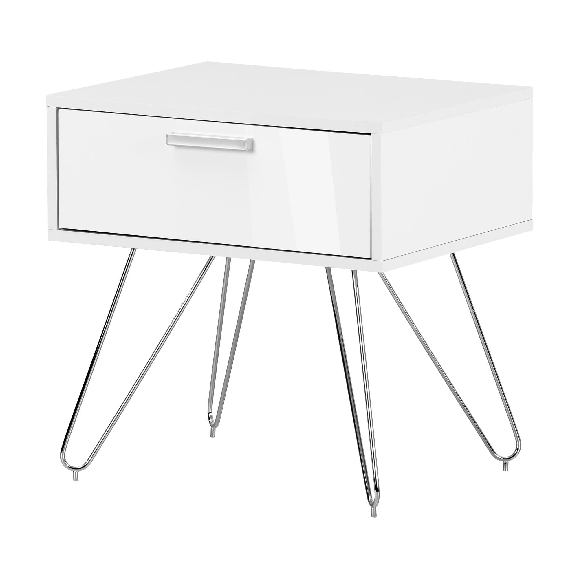 Slendel Pure White Mid-Century Scandinavian 1-Drawer Nightstand