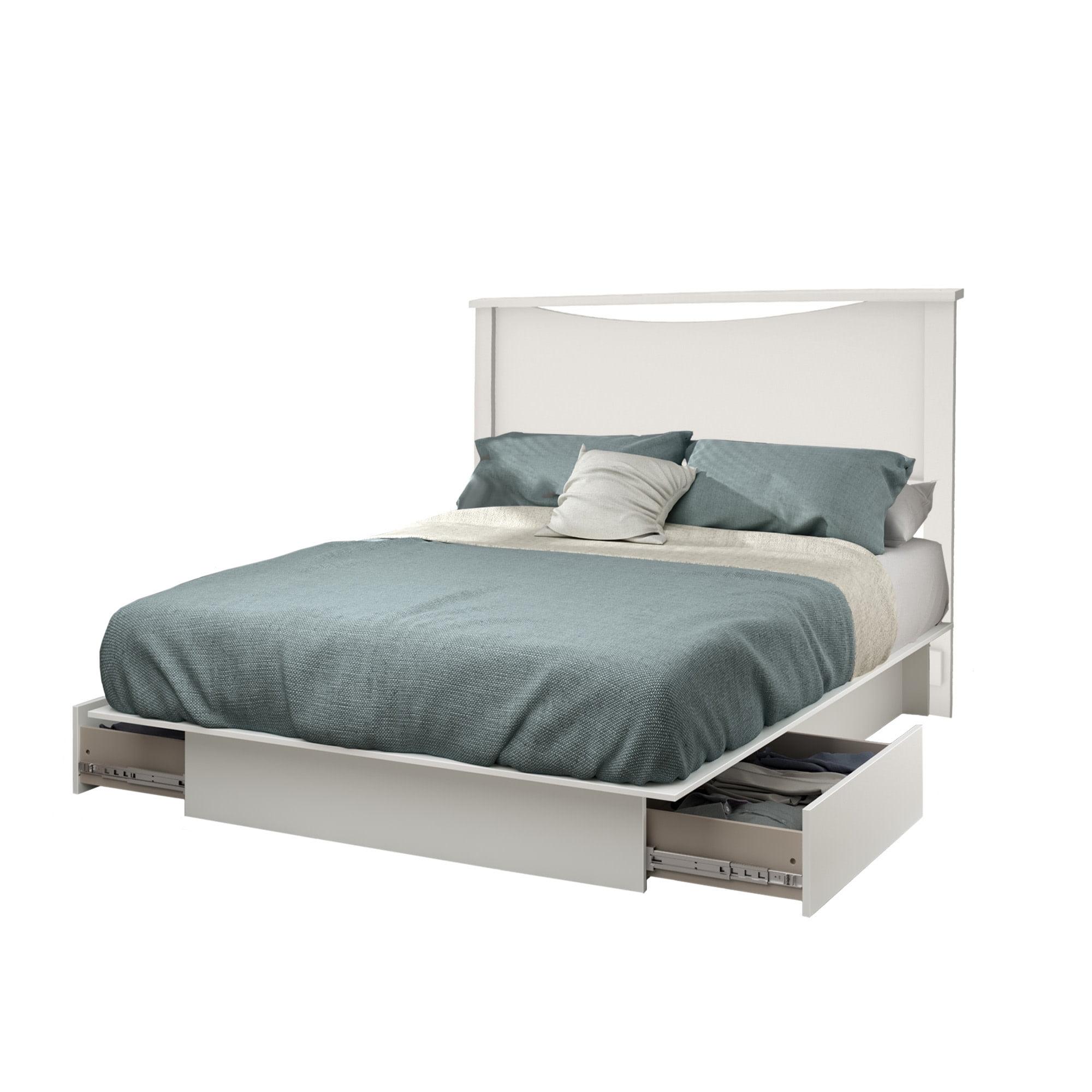 Pure White Queen Platform Bed with Upholstered Headboard and Storage Drawers