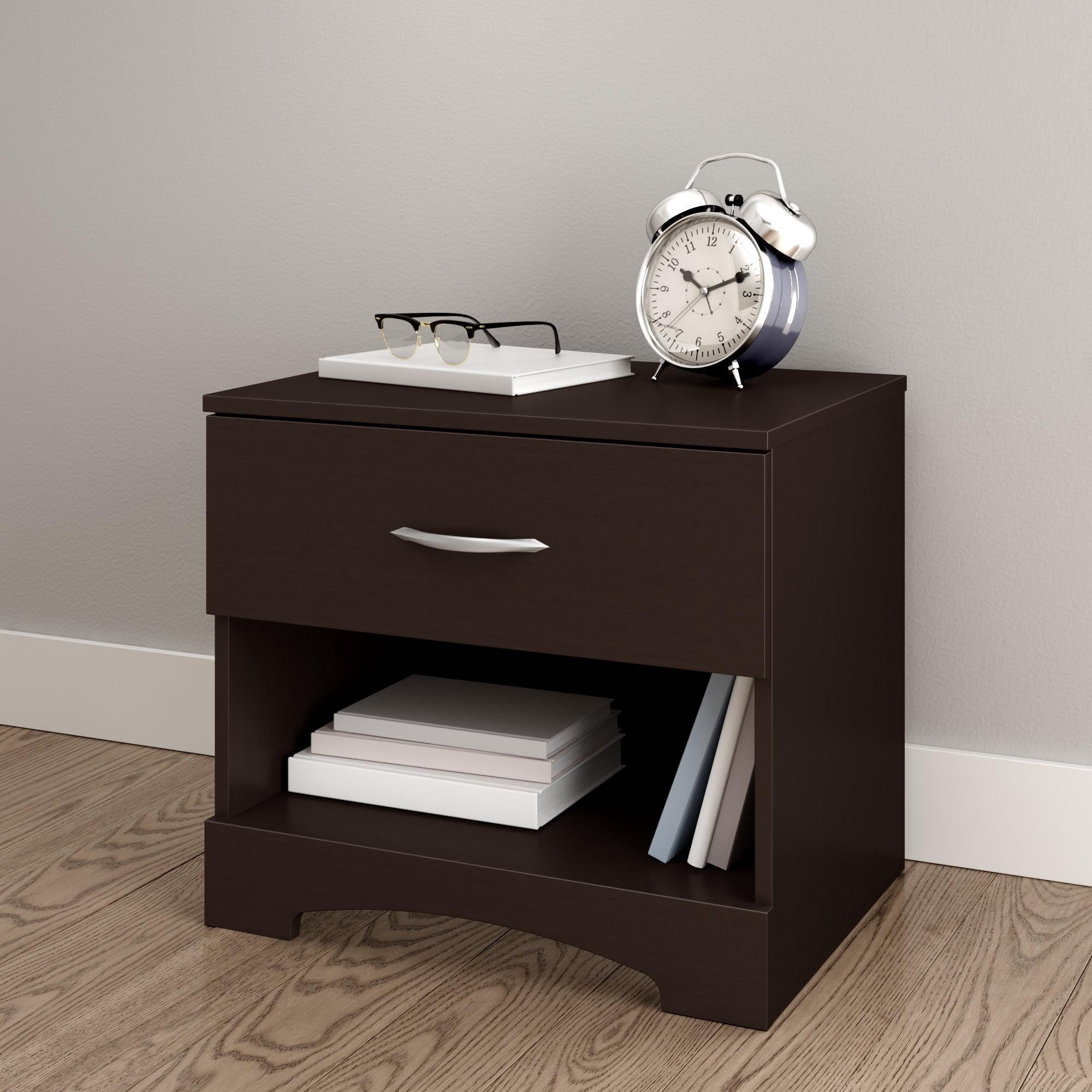 Chocolate Brown 1-Drawer Nightstand with Open Shelf