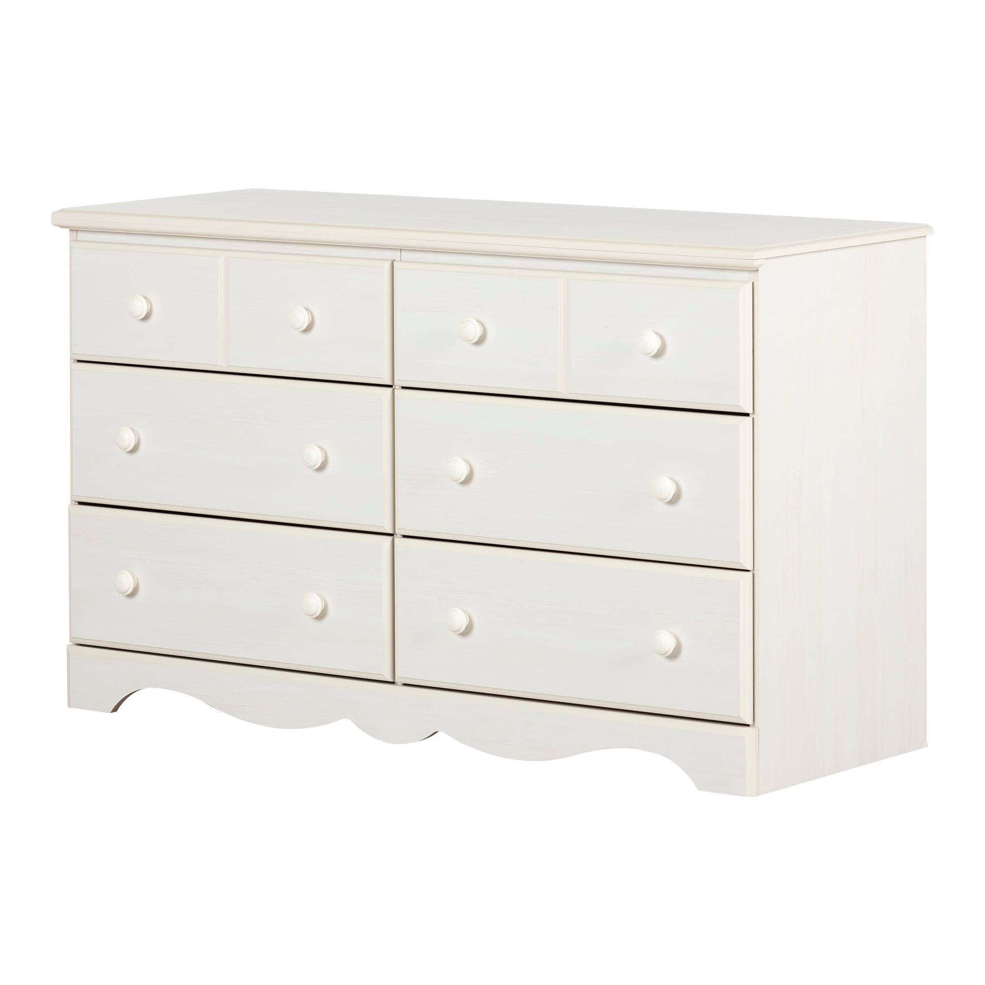 White Wash Coastal Double Dresser with Soft Close Drawers