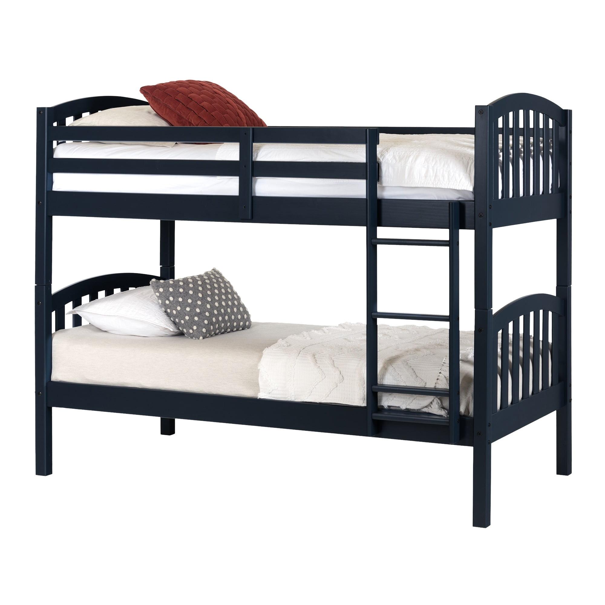 Navy Blue Twin Pine Wood Bunk Bed with Drawers