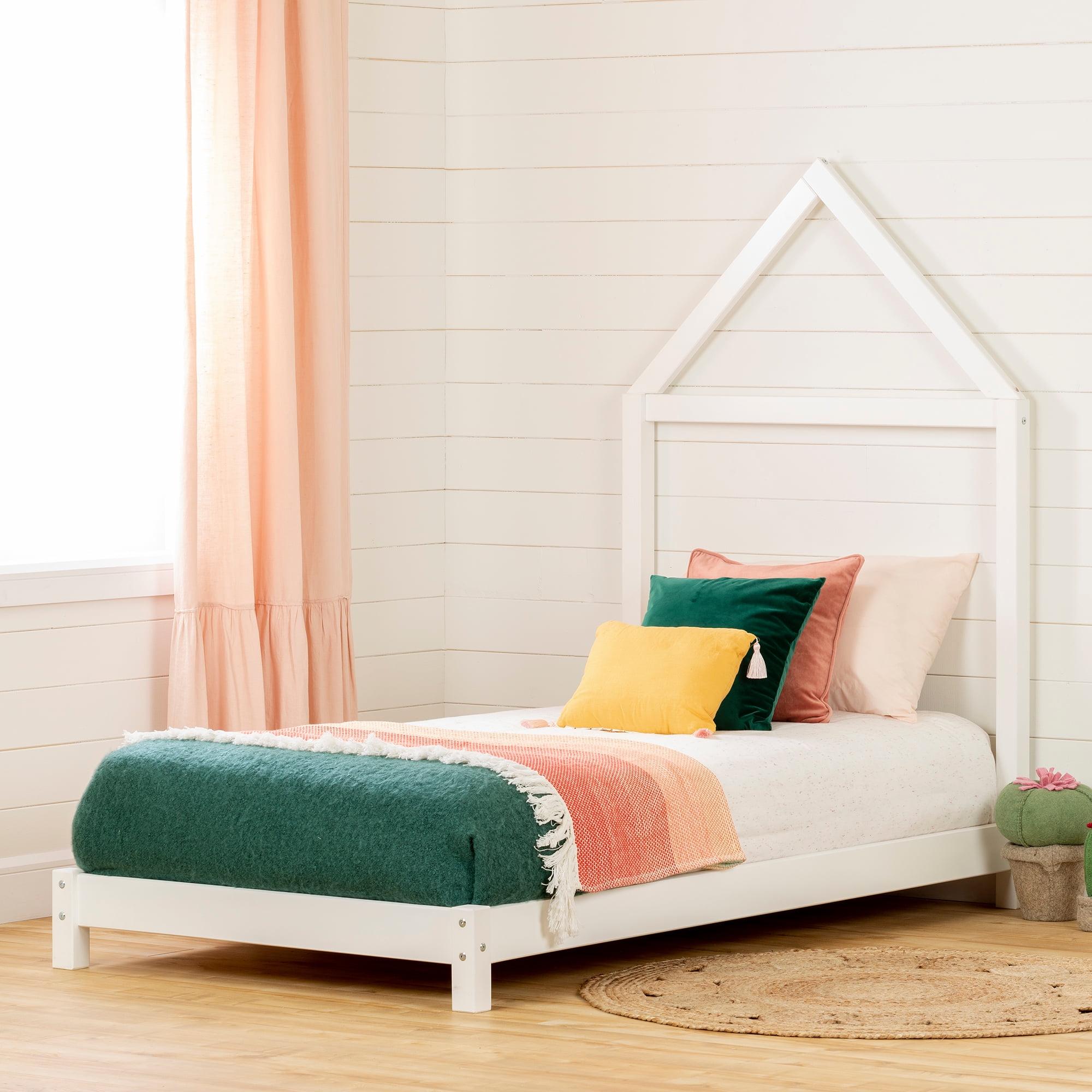 Enchanted Pure White House Frame Twin Bed with Wooden Slats