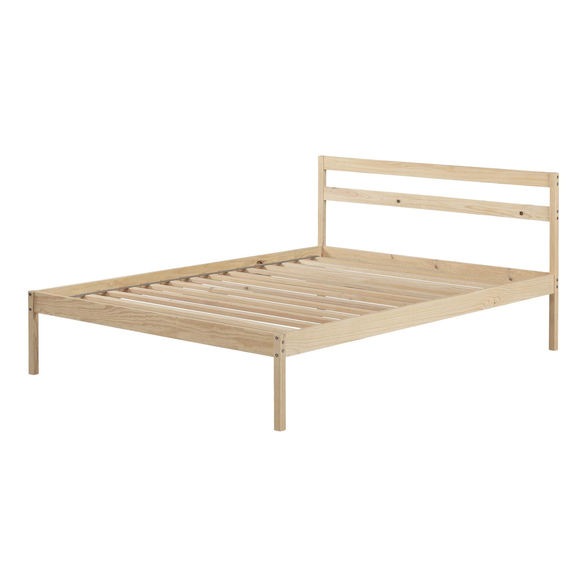 Natural Pine Full Platform Bed with Headboard and Slats