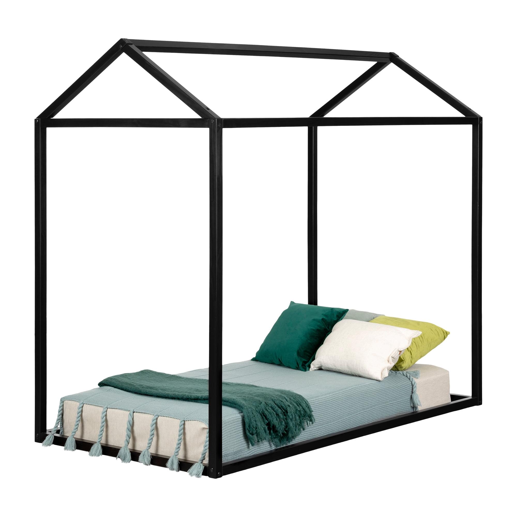 Matte Black Twin Wood Frame House Bed