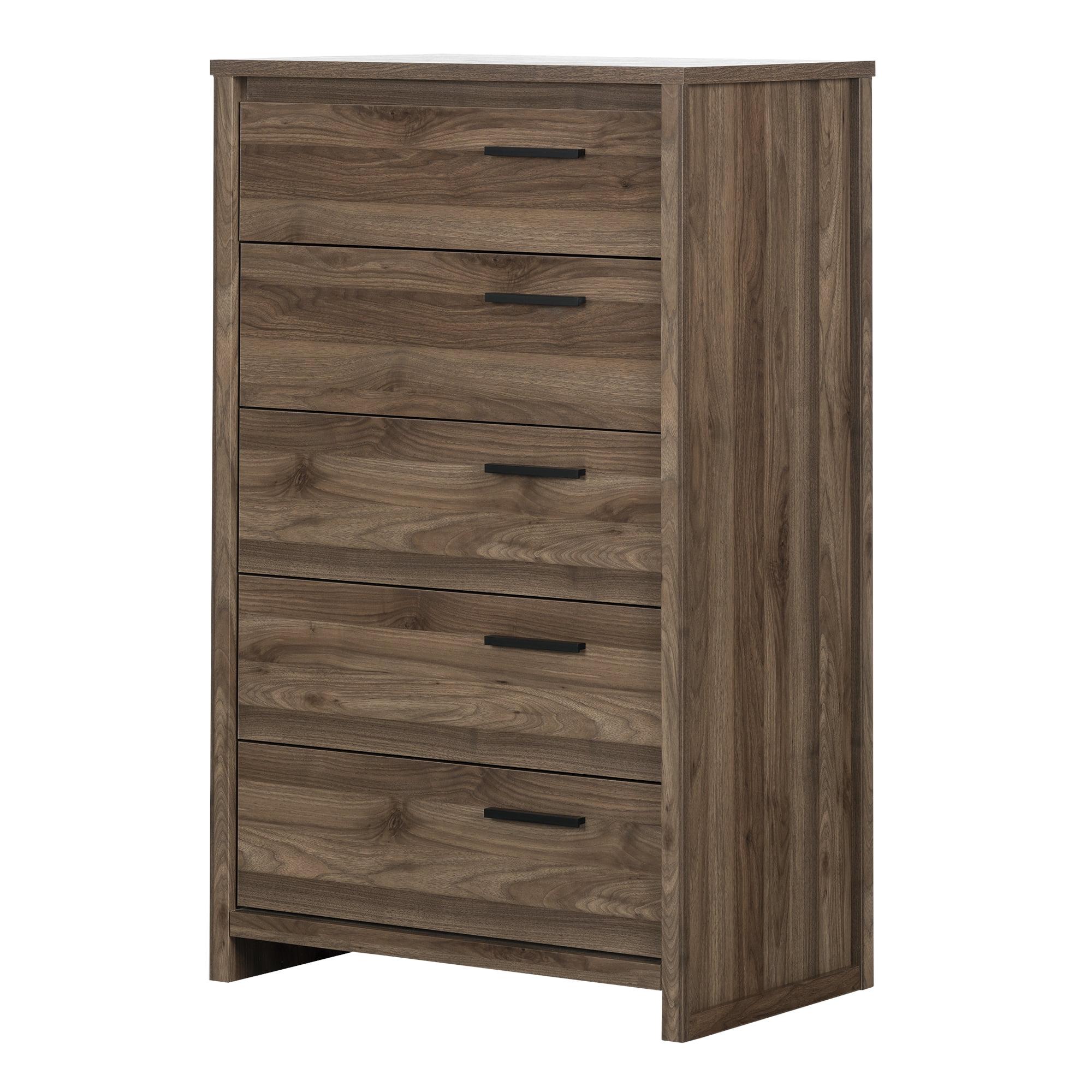 Natural Walnut Vertical 5-Drawer Dresser