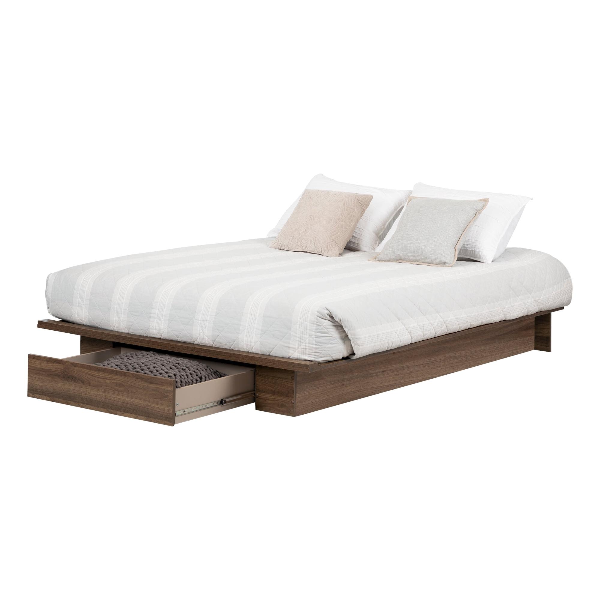 Natural Walnut Queen Platform Bed with Storage Drawer