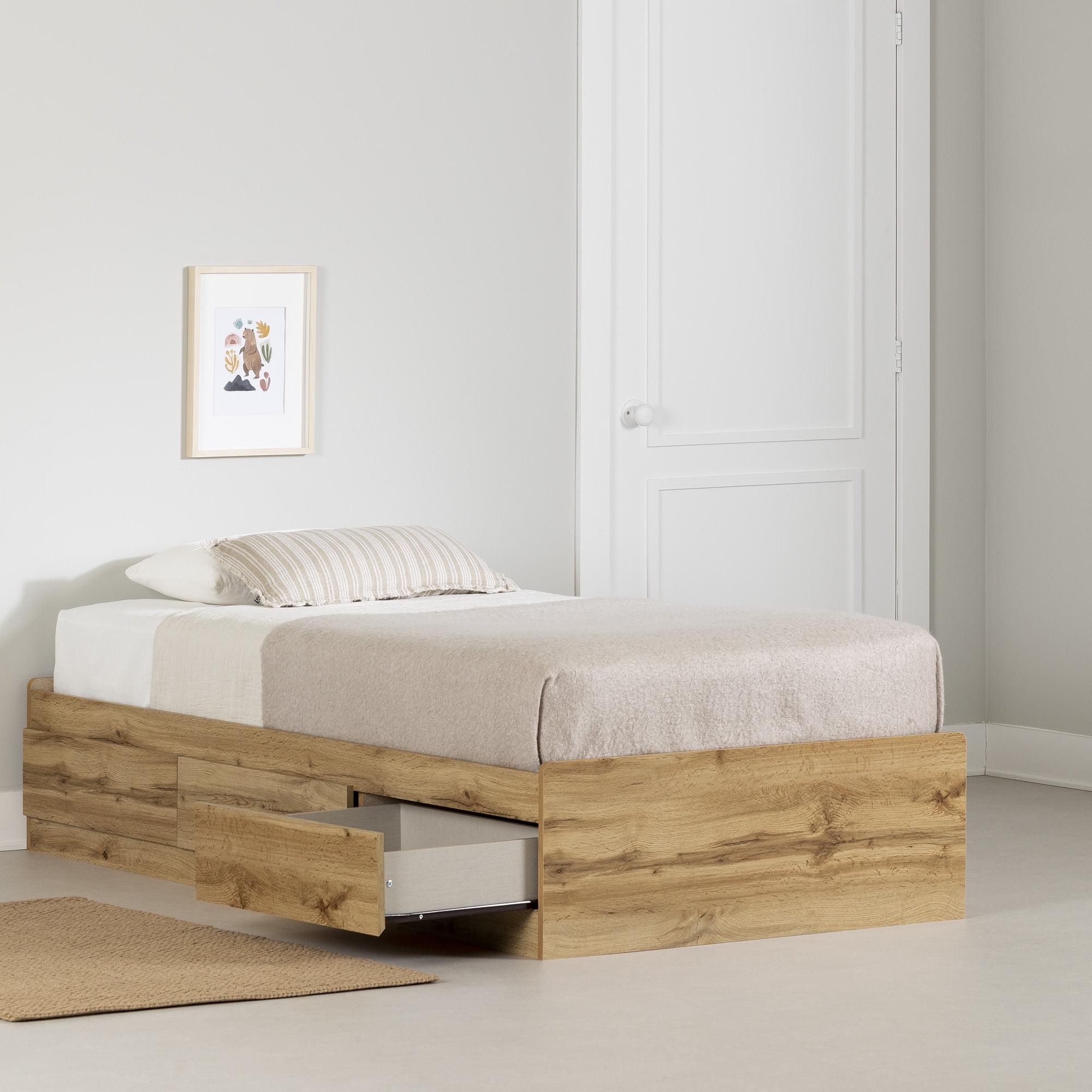 Nordik Oak Twin Platform Bed with 3 Storage Drawers