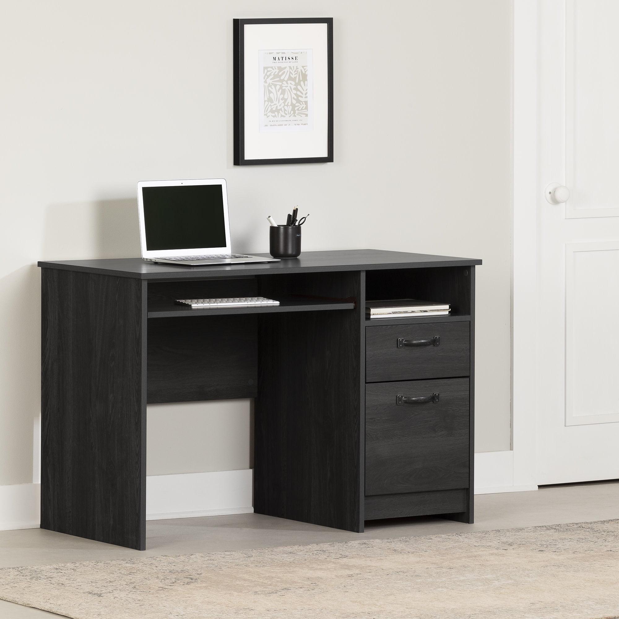 Gray Oak Farmhouse-Style Computer Desk with Ergonomic Design and Storage