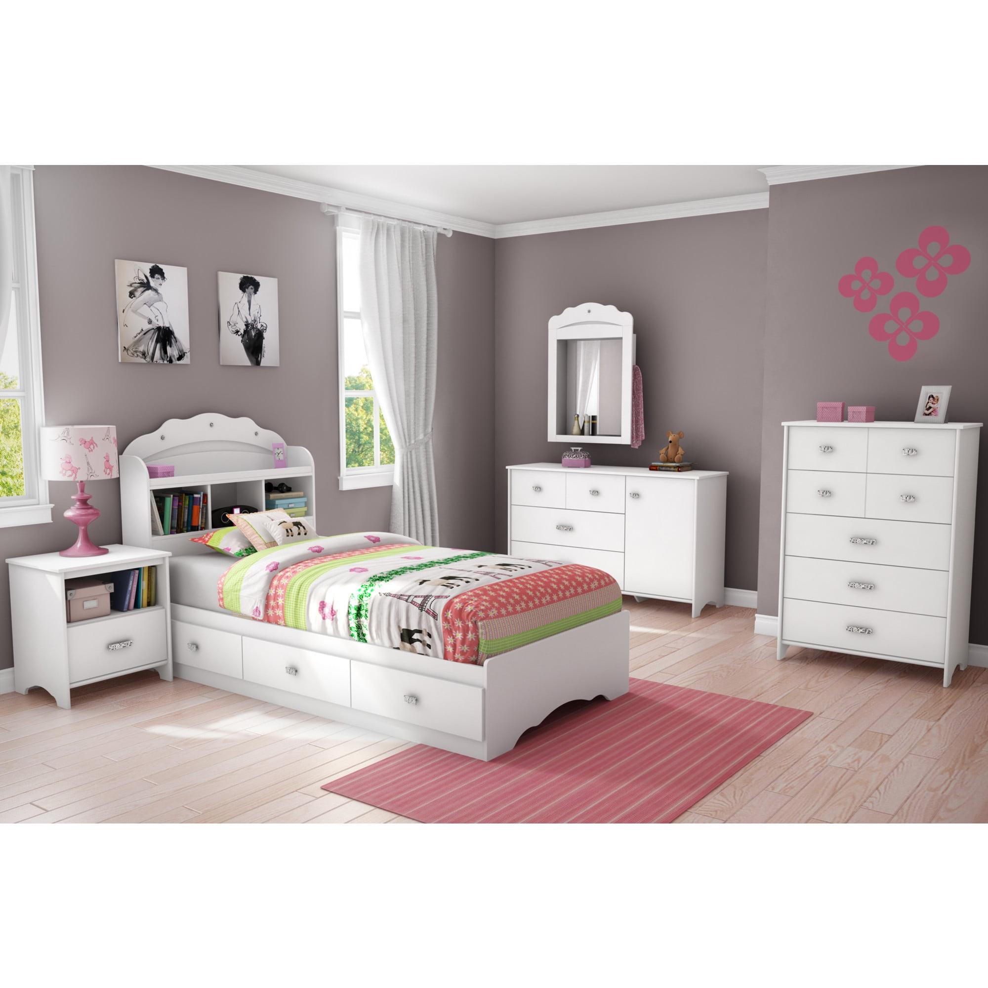 Pure White Twin Captain's Bed with Bookcase Headboard and Drawers