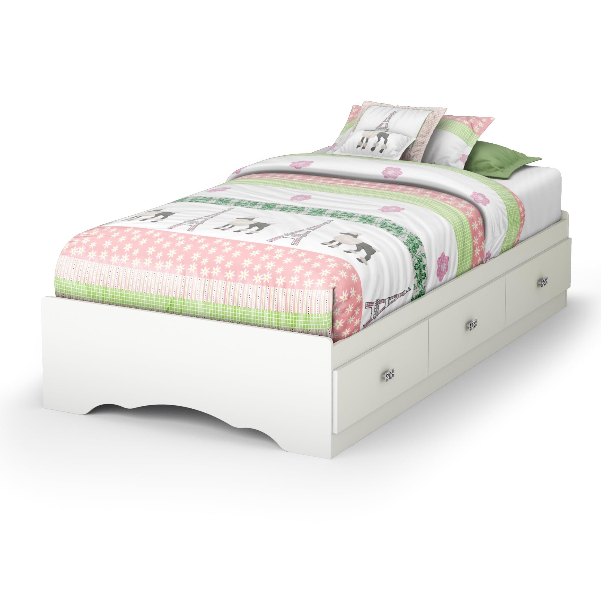 Princess Tiara Twin Platform Bed with 3 Storage Drawers in Pure White