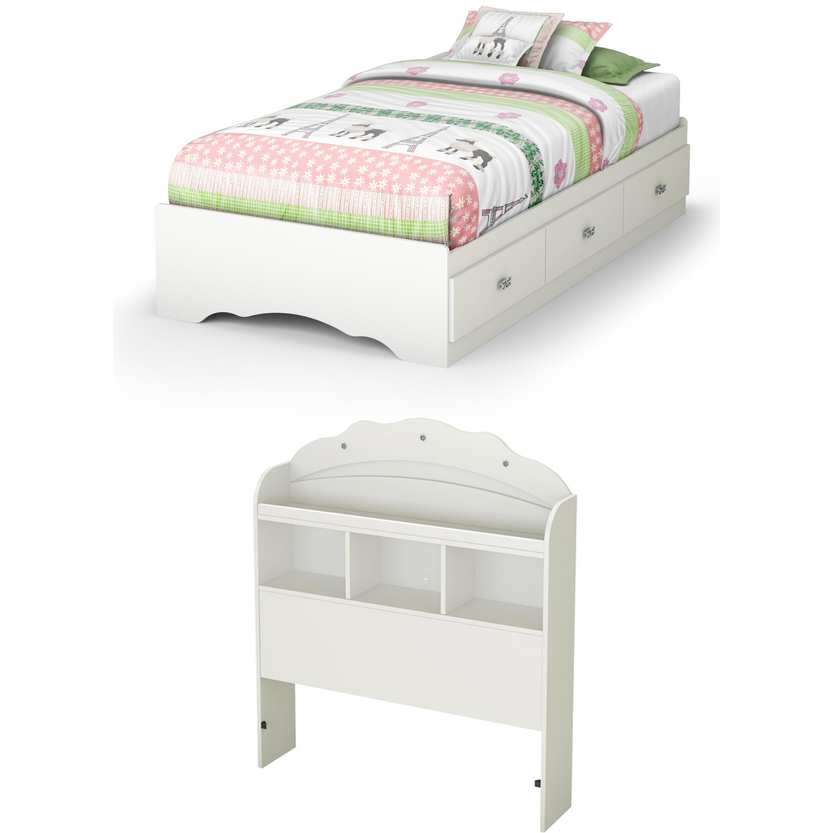 Pure White Twin Captain's Bed with Bookcase Headboard and Drawers