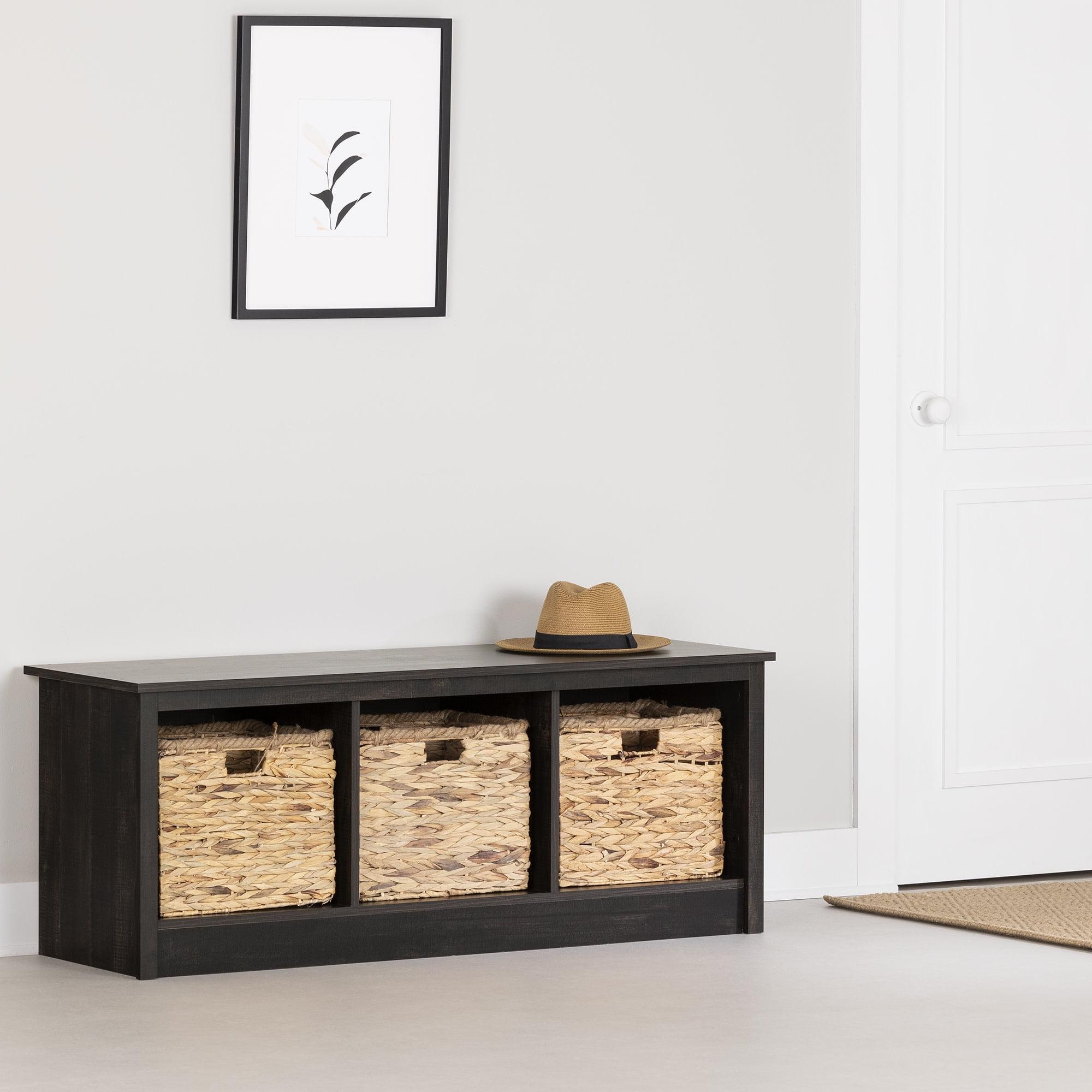 Contemporary Rubbed Black Mudroom Bench with Open Storage